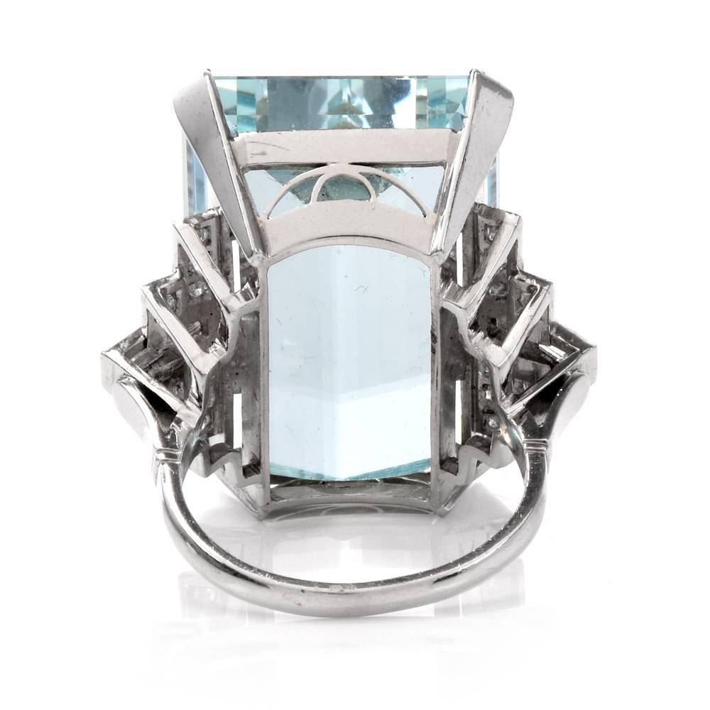 Women's 1950s Fine Aquamarine Diamond Platinum Cocktail Ring