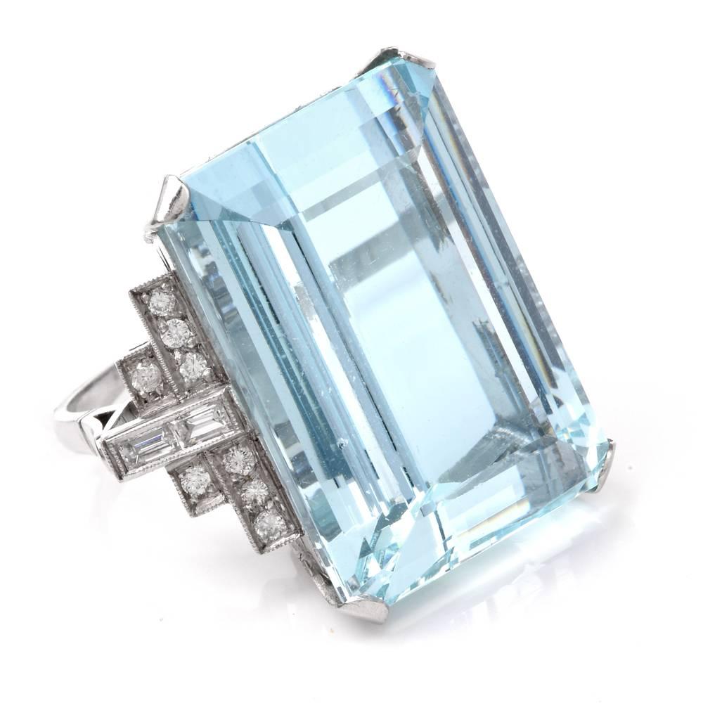 1950s Fine Aquamarine Diamond Platinum Cocktail Ring 1