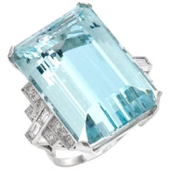 1950s Fine Aquamarine Diamond Platinum Cocktail Ring