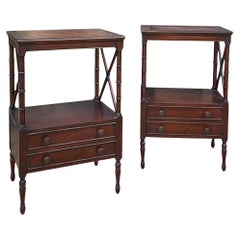 1950s Fine Furniture Regency Style Mahogany & Tooled Leather Side Tables -Pair