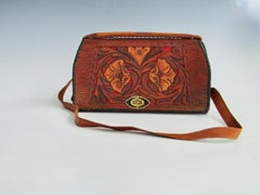1950s fine Tooled Leather Western Theme Ladies Handbag Purse
