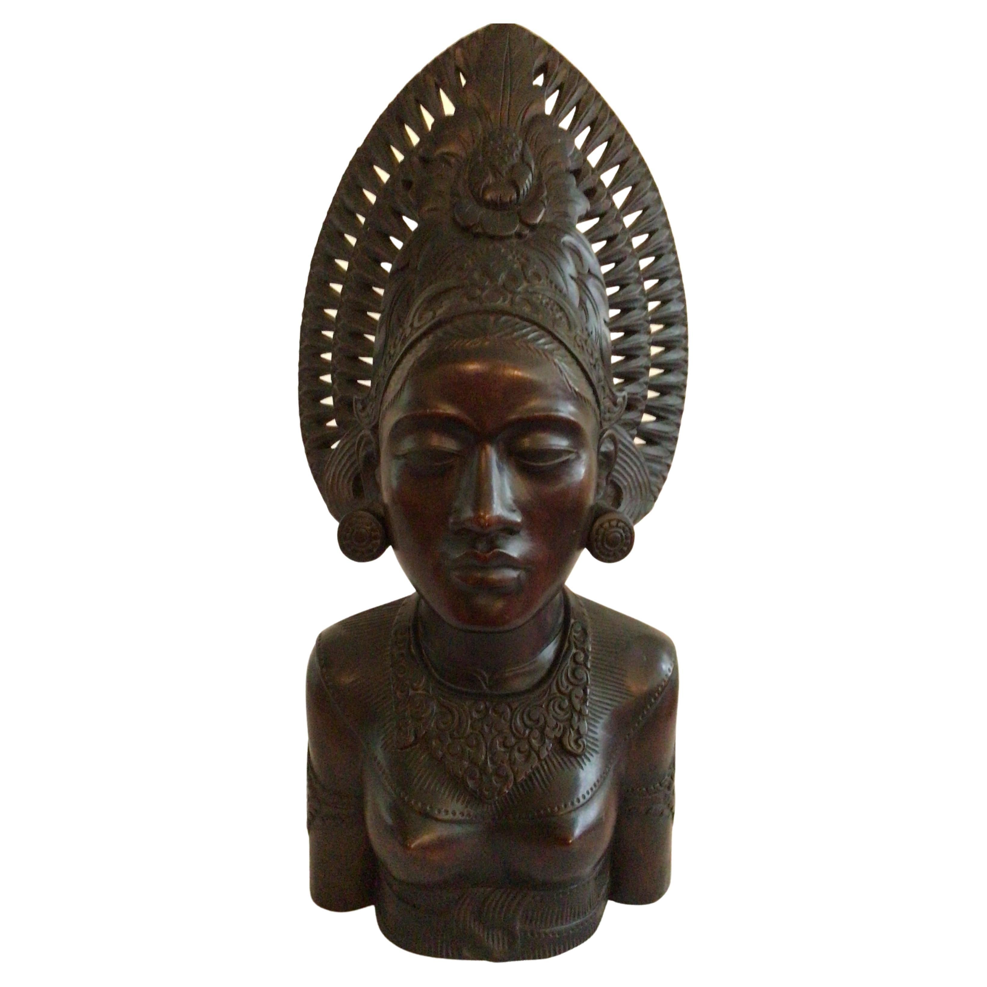 1950s Finely Carved Wood Statue of Thai Woman For Sale