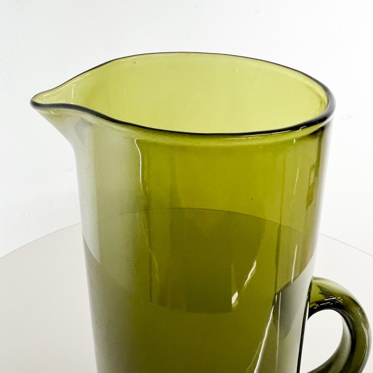 1950s Finland Modern Green Glass Pitcher by Erkki Vesanto Iittala In Good Condition For Sale In National City, CA