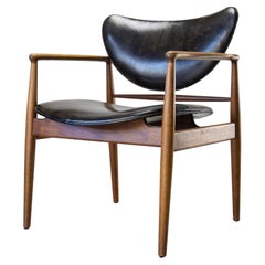 1950s Finn Juhl no. 48 Arm Chair for Baker in Walnut and Original Leather
