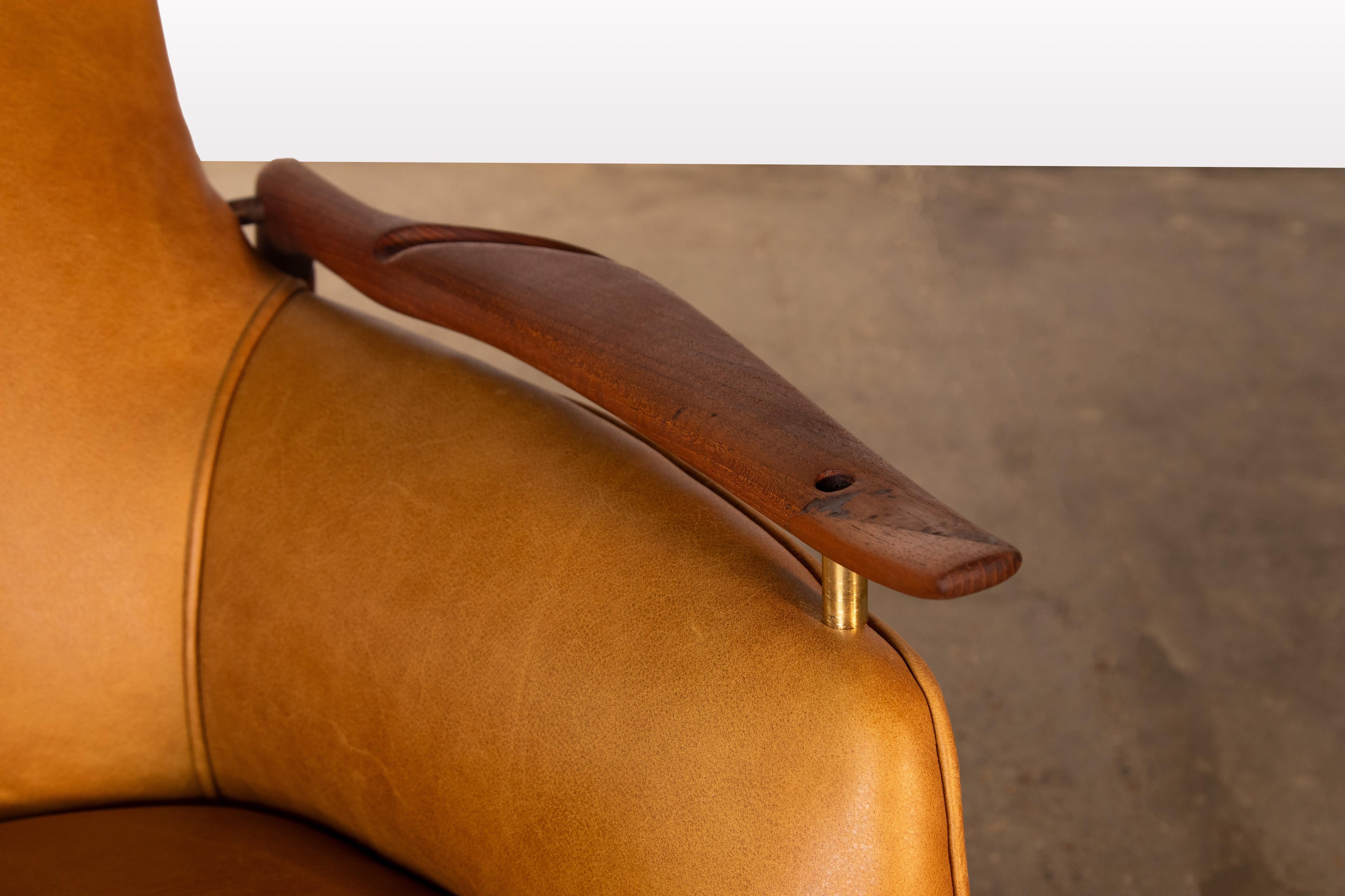 1950s Finn Juhl NV53 Armchair in Teak and Cognac Leather Illums Bolighus 1