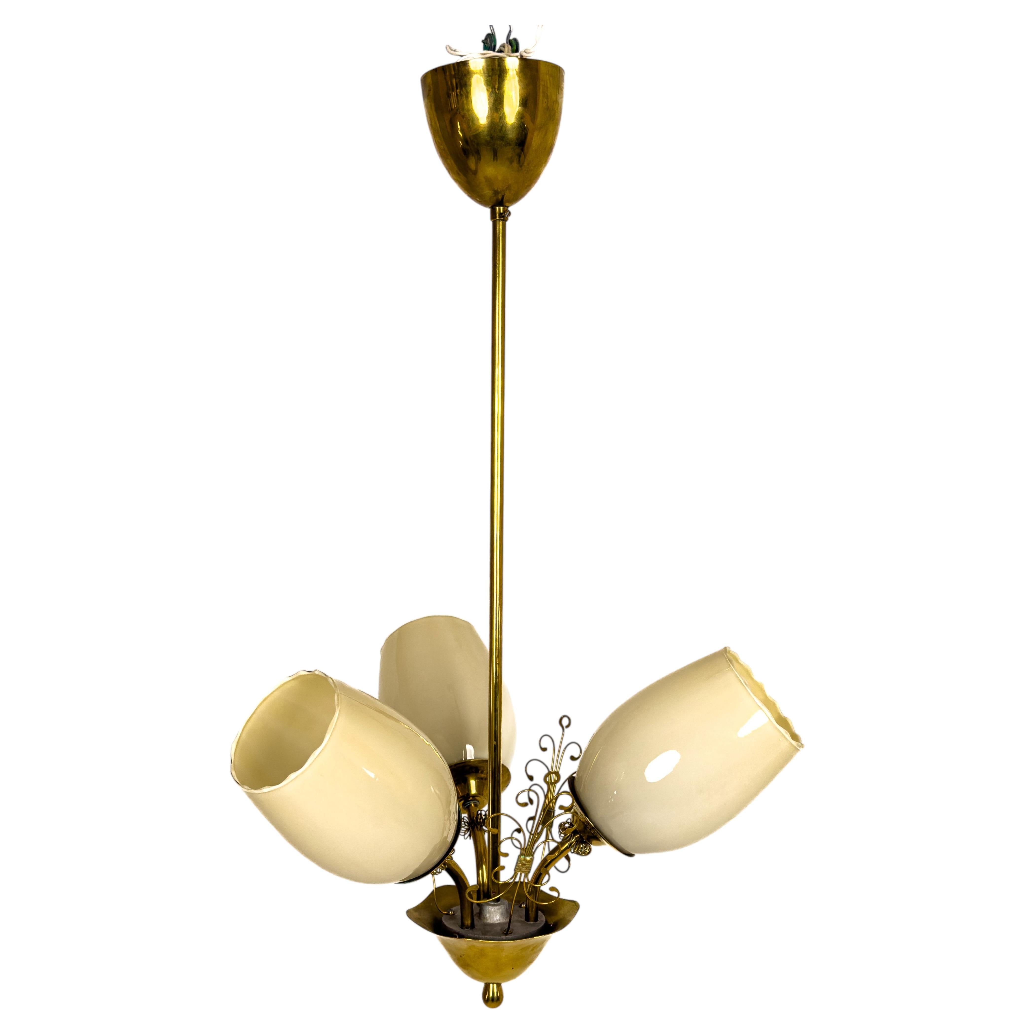 1950s Finnish Brass Ceiling Lamp with Sculptural Modernist Shade