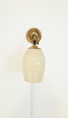1950s Finnish Modern Brass Wall Sconce with Opaline Glass Shade