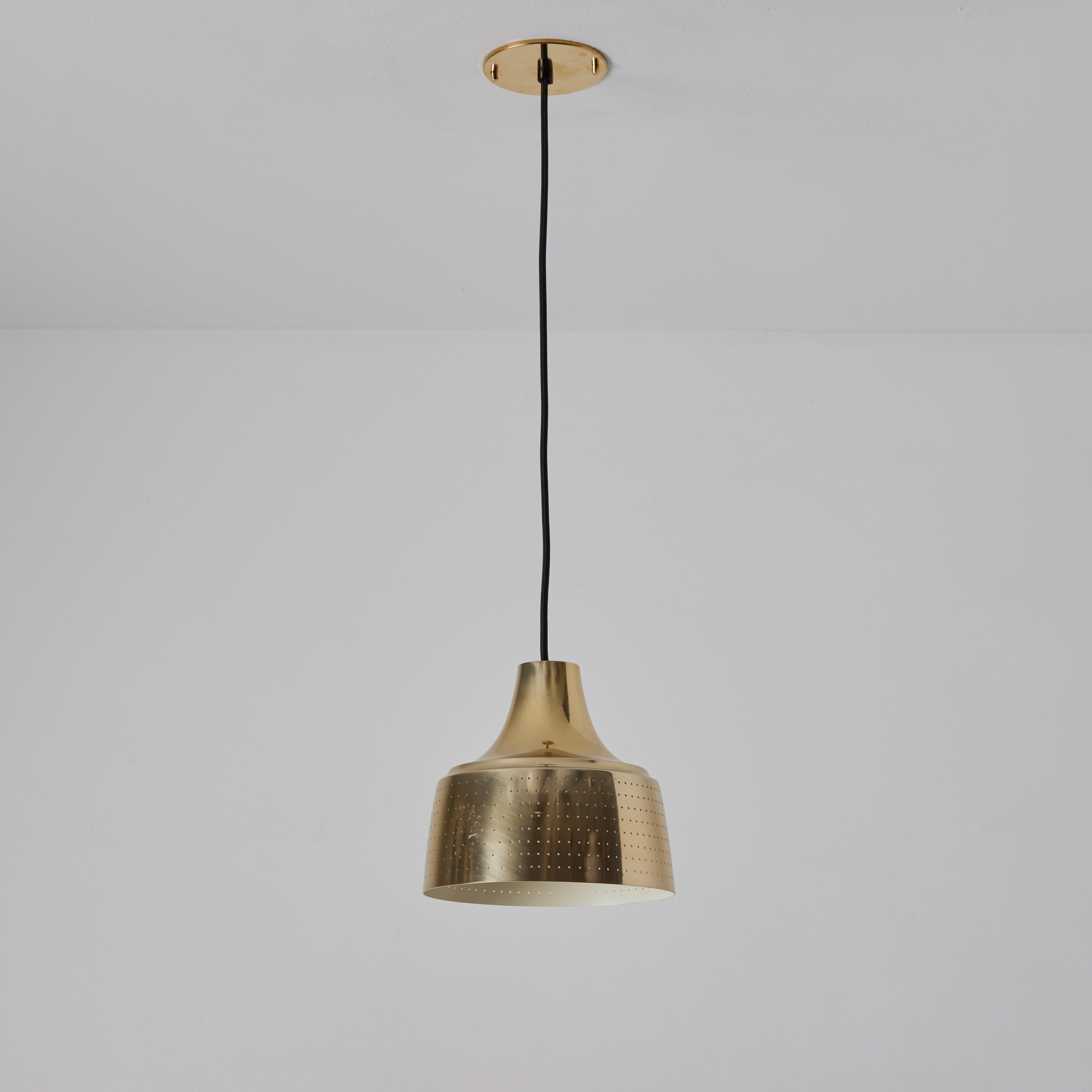 Scandinavian Modern 1950s Finnish Perforated Brass Pendant In The Manner of Paavo Tynell For Sale