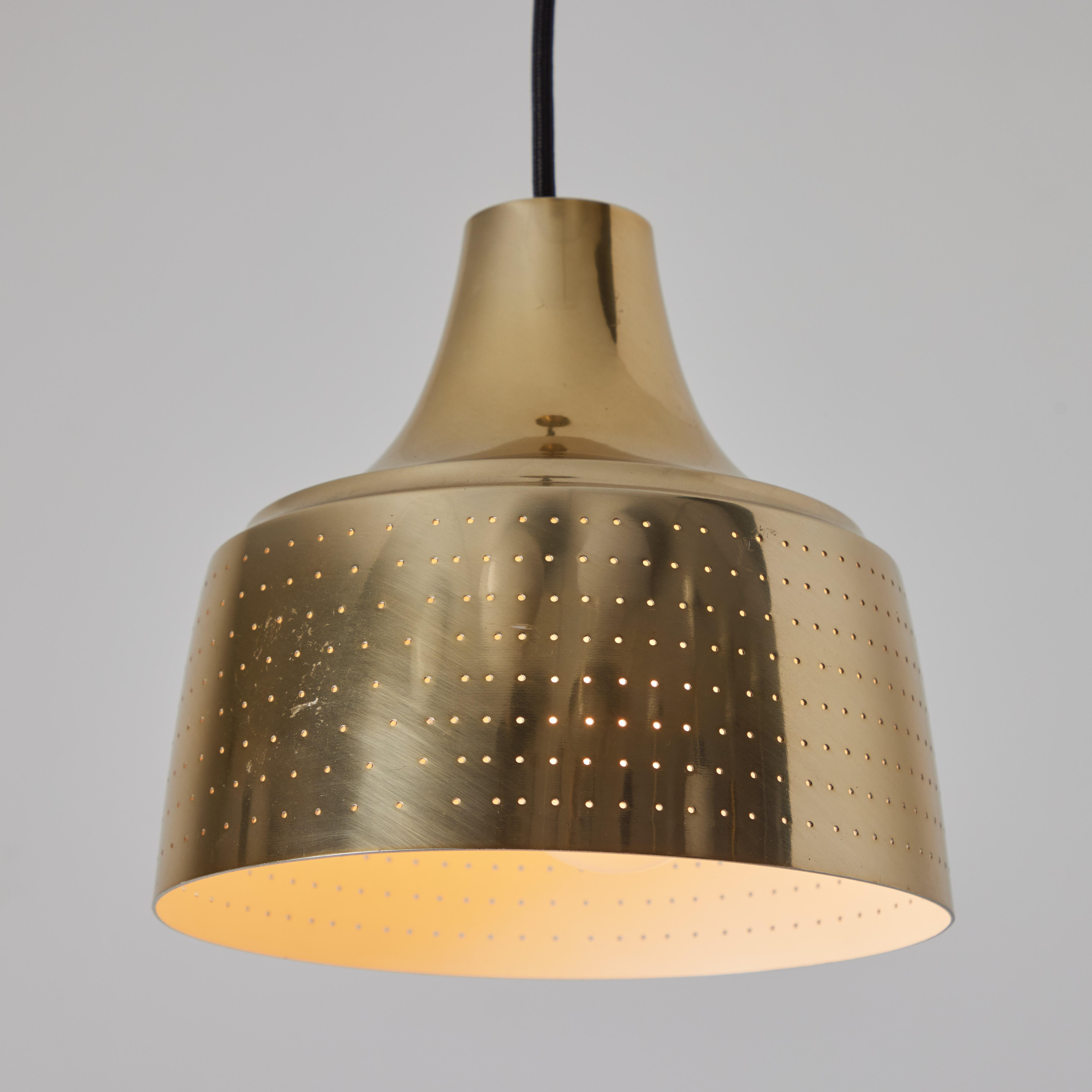 1950s Finnish Perforated Brass Pendant In The Manner of Paavo Tynell In Good Condition For Sale In Glendale, CA