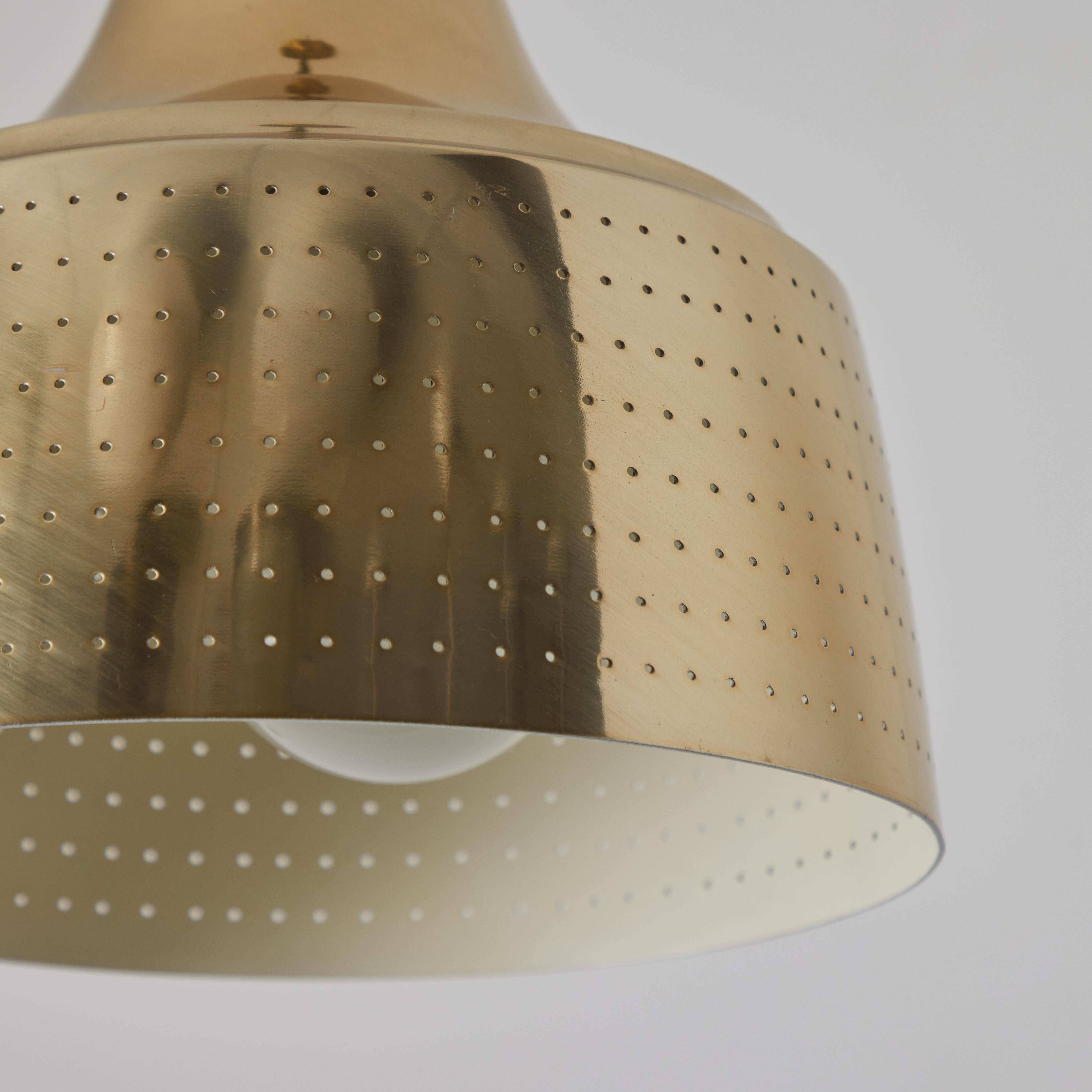 Metal 1950s Finnish Perforated Brass Pendant In The Manner of Paavo Tynell For Sale