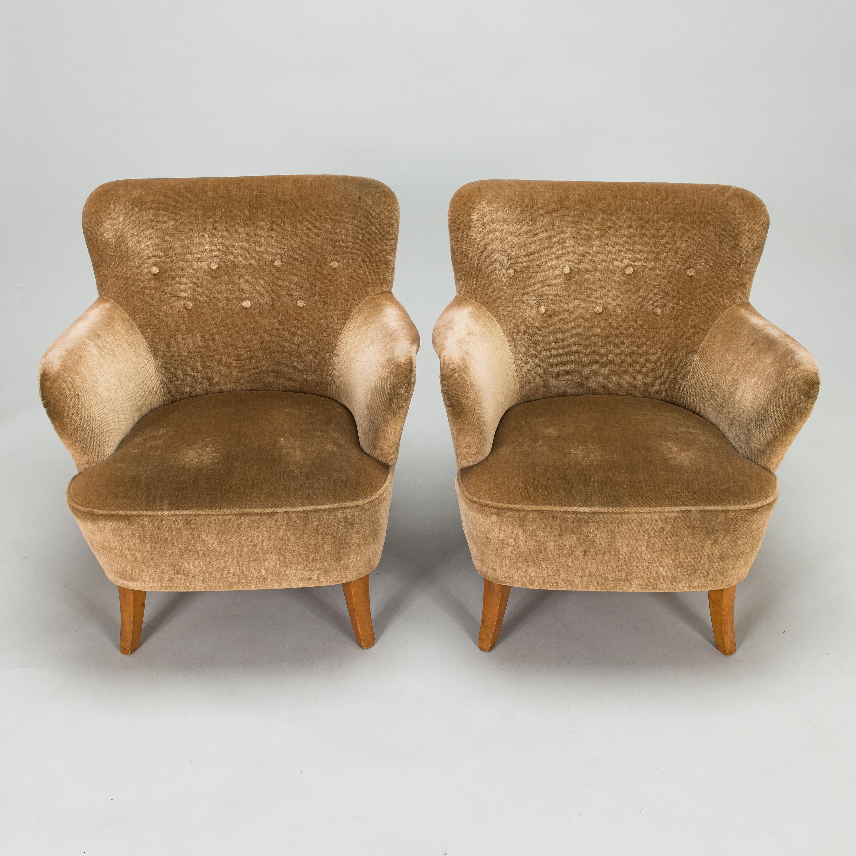 Mid-Century Modern 1950's Finnish Velvet Chairs