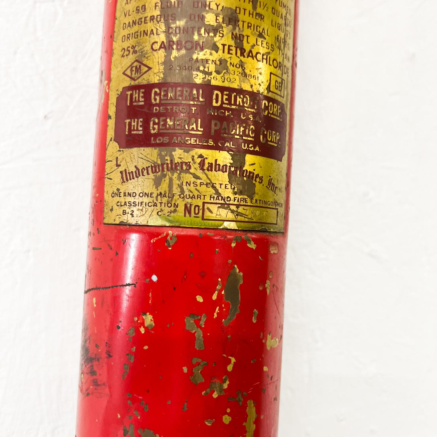Mid-Century Modern 1950s Fire Engine Red Decorative Brass Pump Fire Extinguisher Underwriters Lab