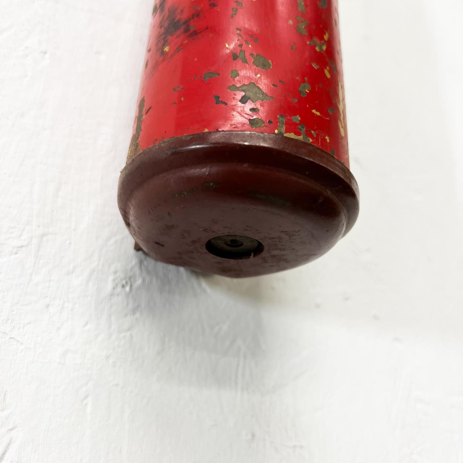 1950s Fire Engine Red Decorative Brass Pump Fire Extinguisher Underwriters Lab In Good Condition In Chula Vista, CA