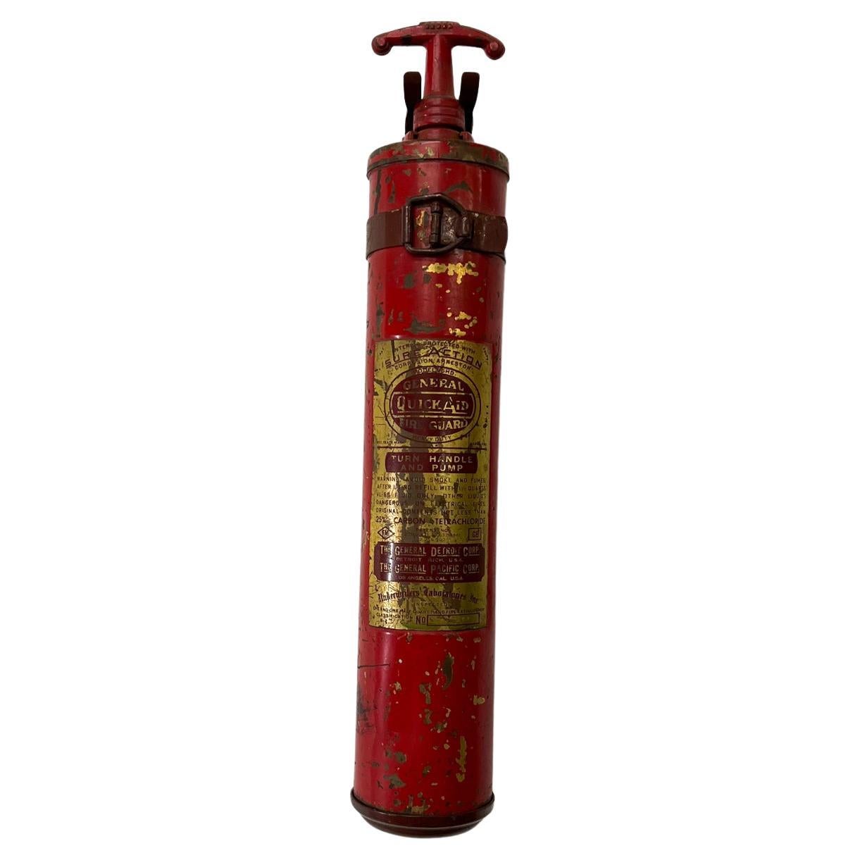 1950s Fire Engine Red Decorative Brass Pump Fire Extinguisher Underwriters Lab