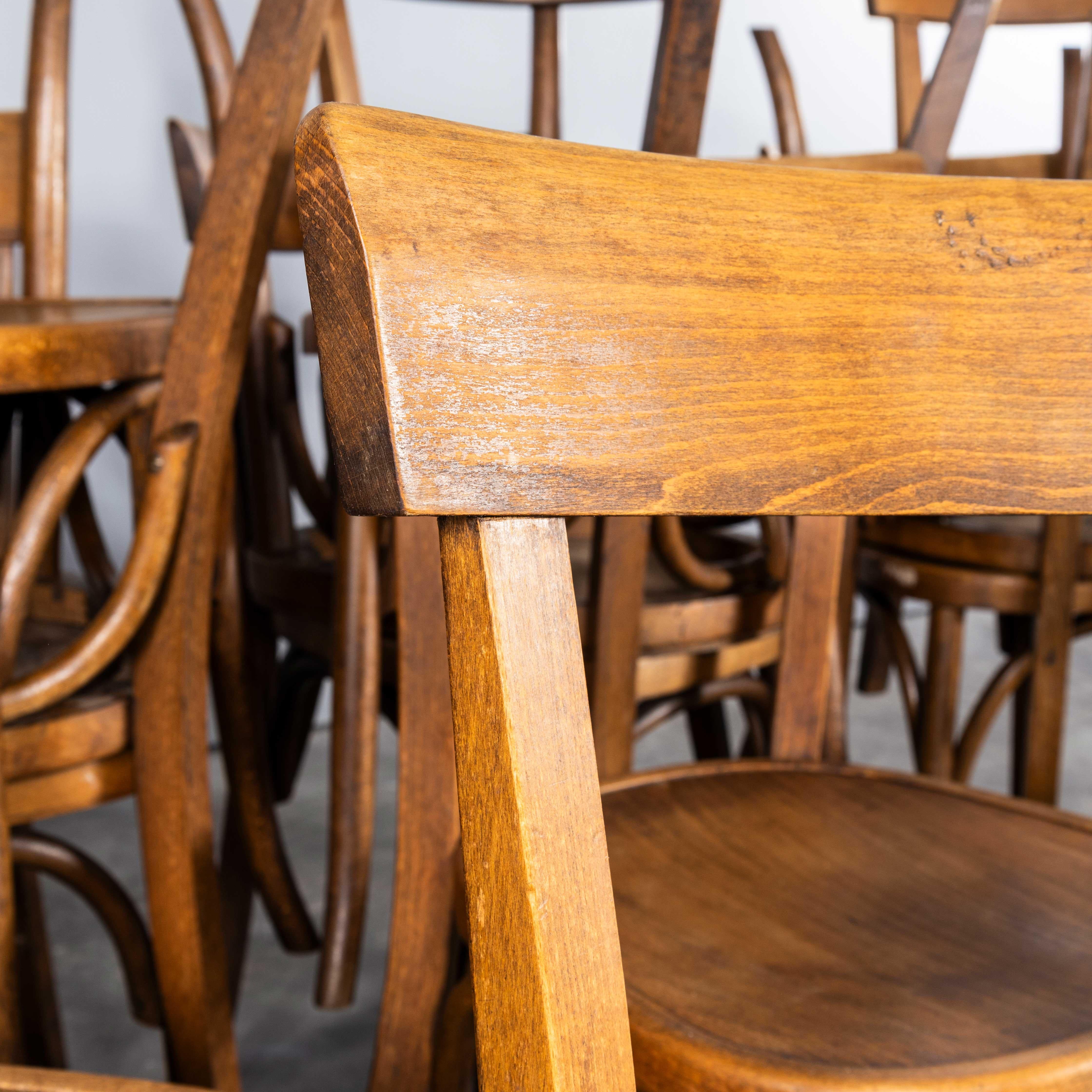 1950’s Fischel French Slim Back Bentwood Dining Chairs – Set Of Seventeen
1950’s Fischel French Slim Back Bentwood Dining Chairs – Set Of Seventeen. The process of steam bending beech to create elegant chairs was discovered and developed by Thonet,
