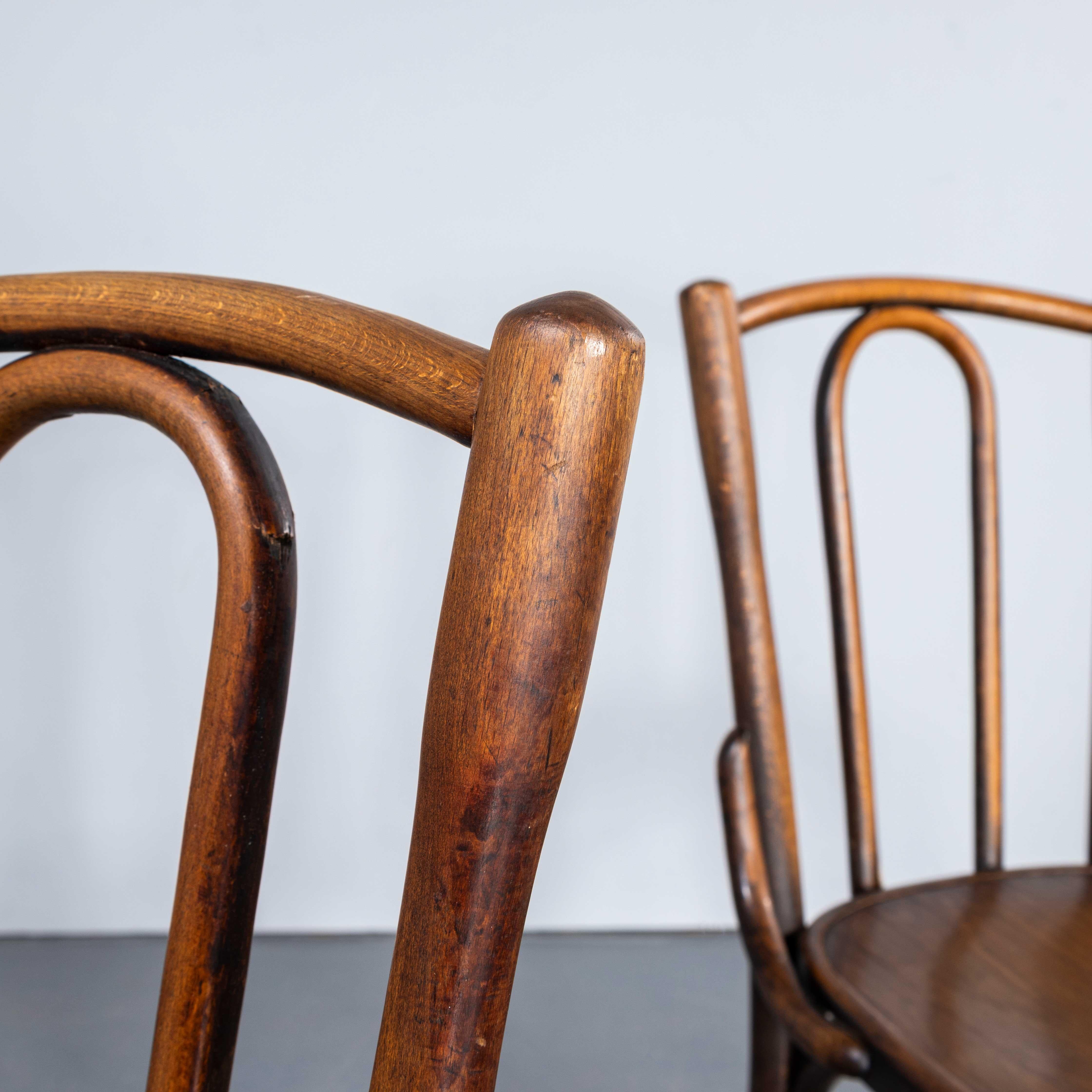 French 1950's Fischel Hooped Back Warm Oak Dining Chairs - Pair