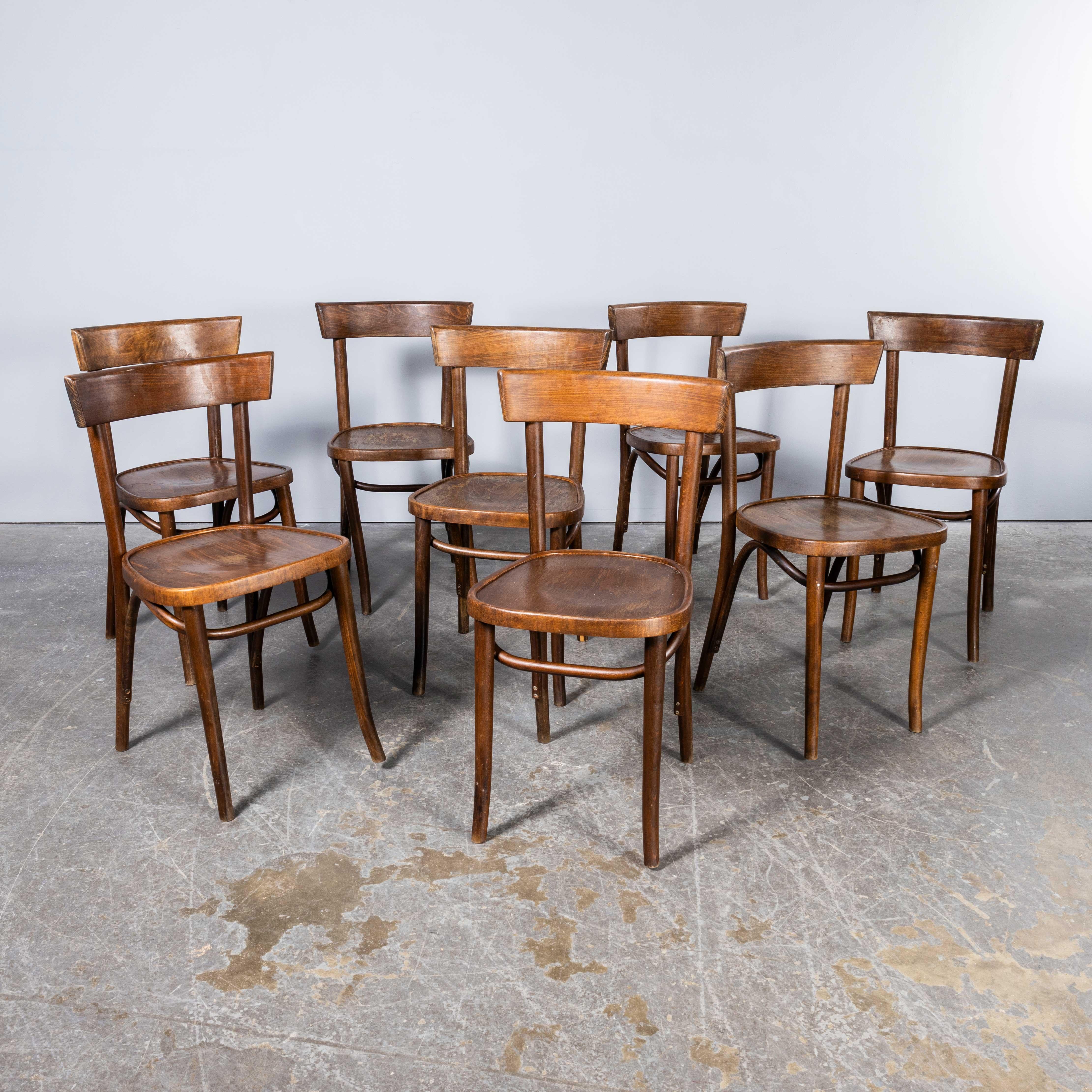 French 1950's Fischel Slim Back Bentwood Dining Chairs - Set Of Eight