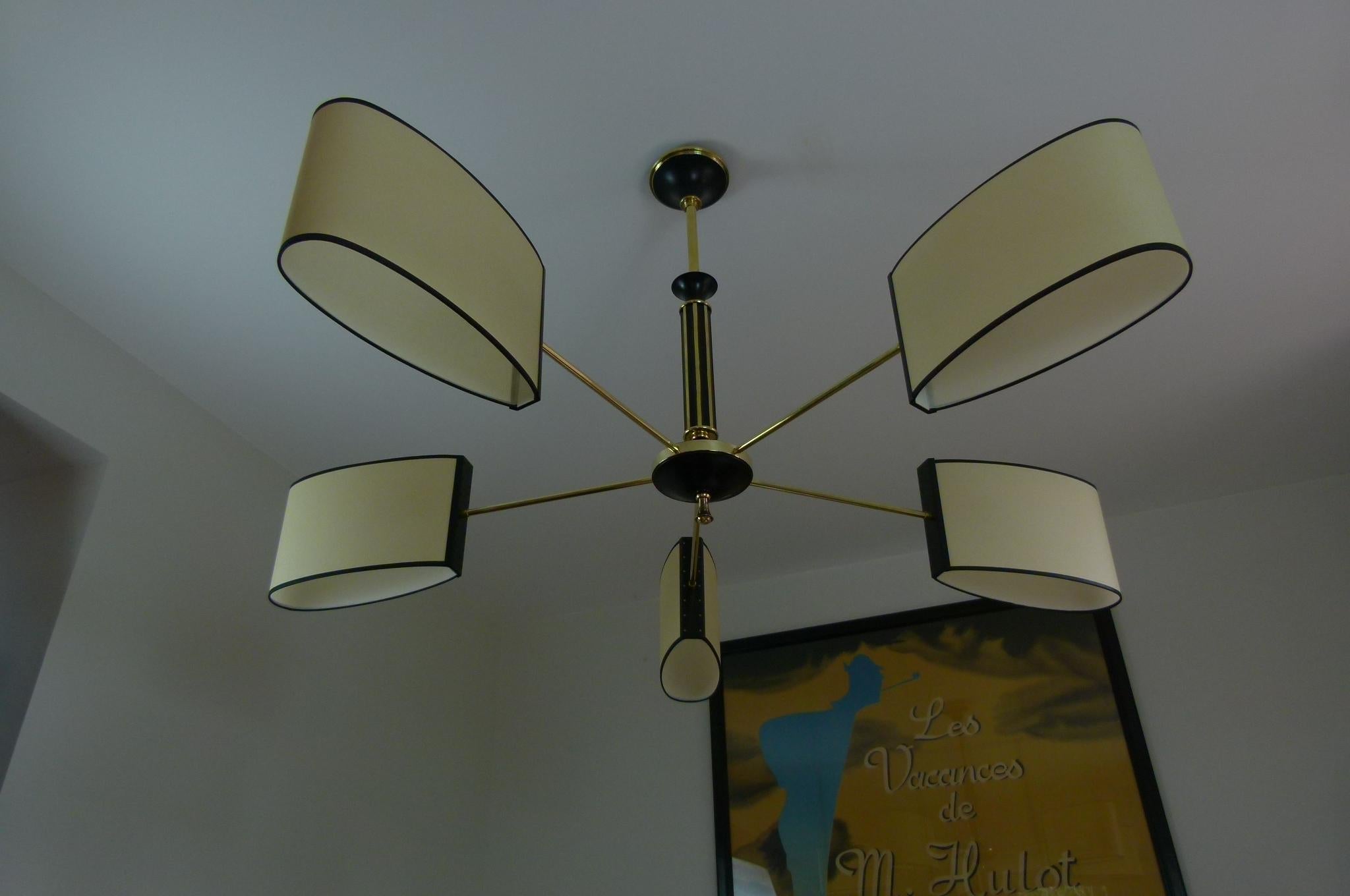 1950s Five-Lighted Arms Chandelier by Maison Lunel 9