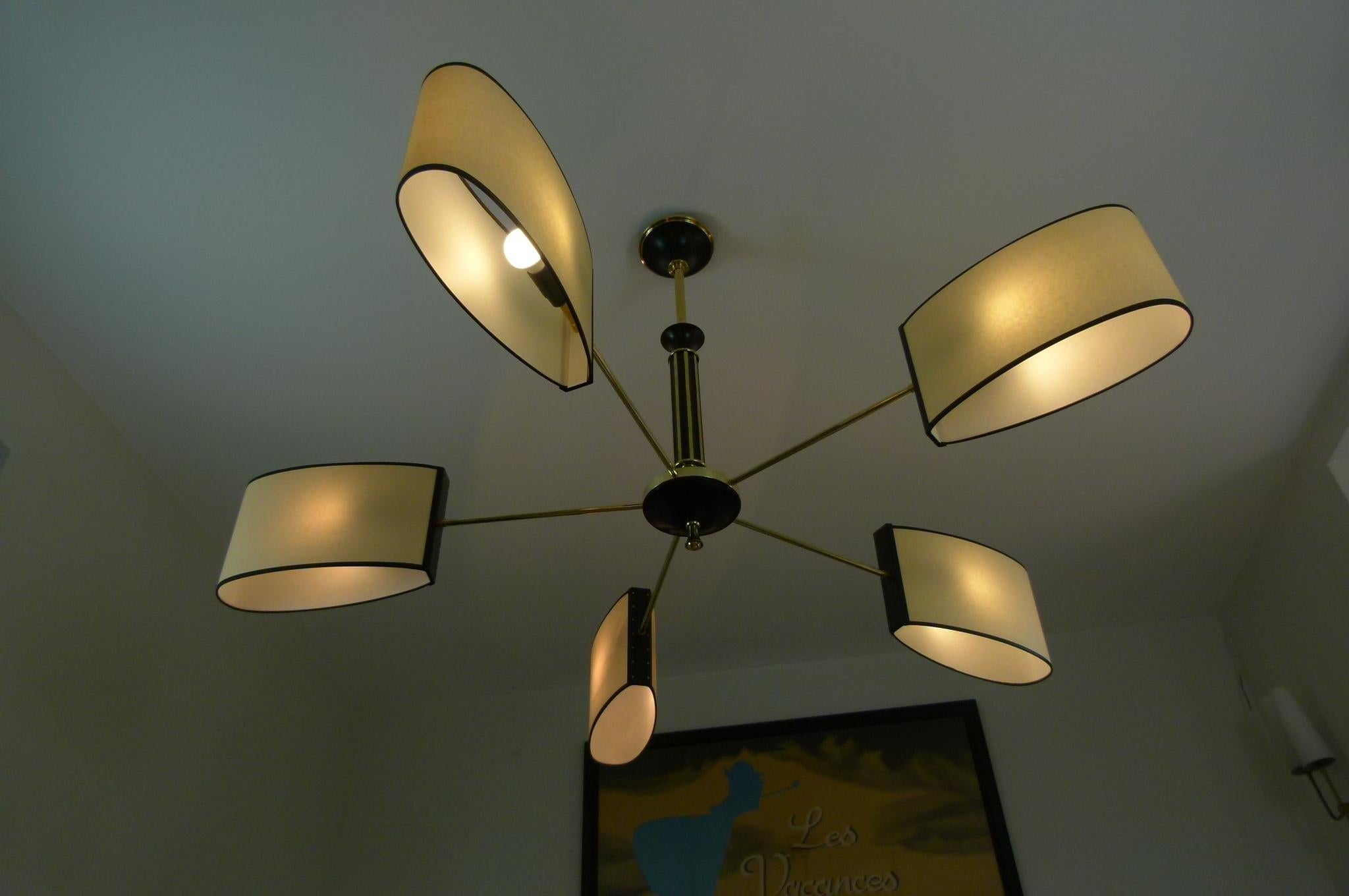 1950s Five-Lighted Arms Chandelier by Maison Lunel In Excellent Condition In Saint-Ouen, FR