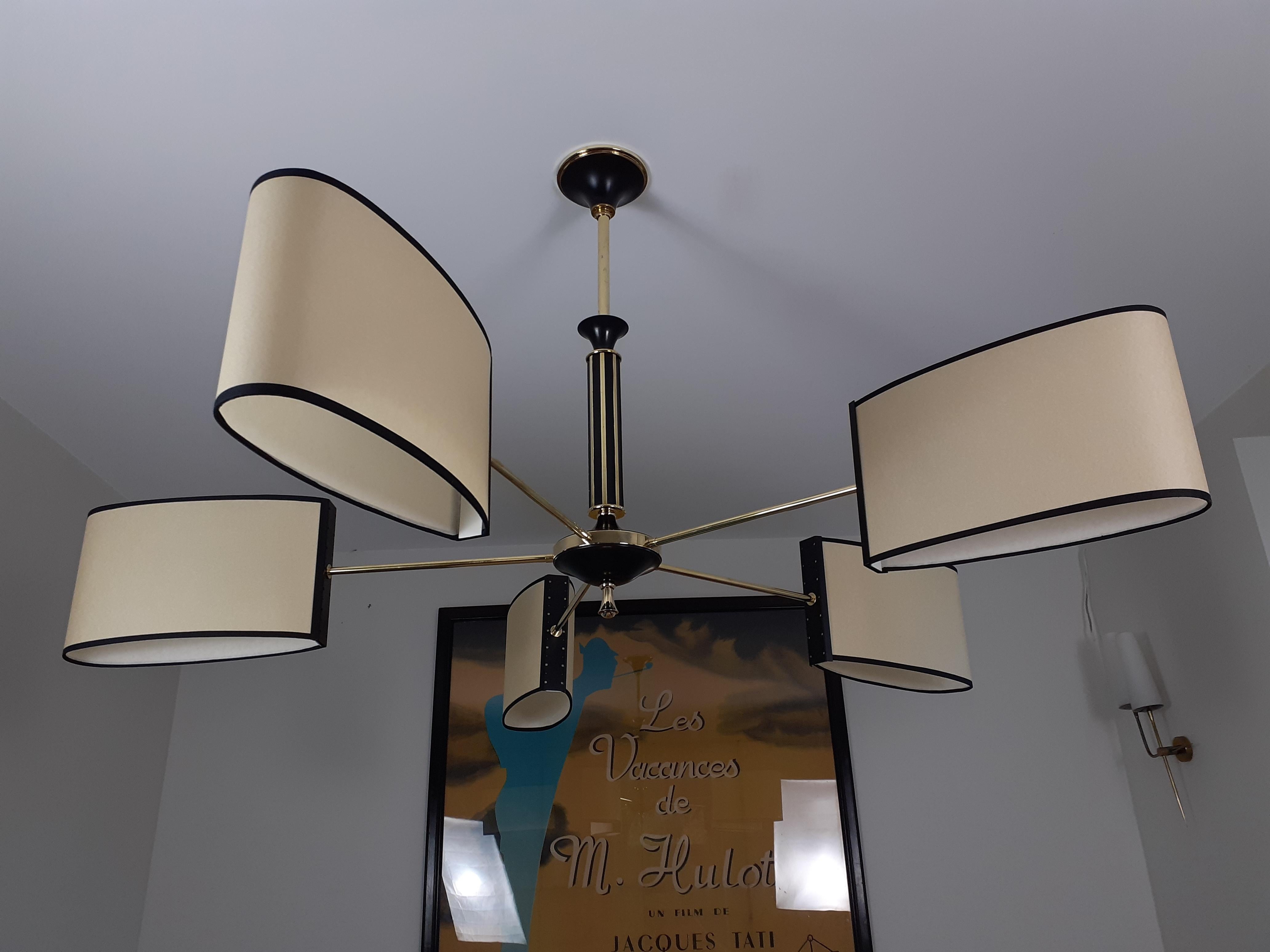 1950s Five-Lighted Arms Chandelier by Maison Lunel In Excellent Condition In Saint-Ouen, FR