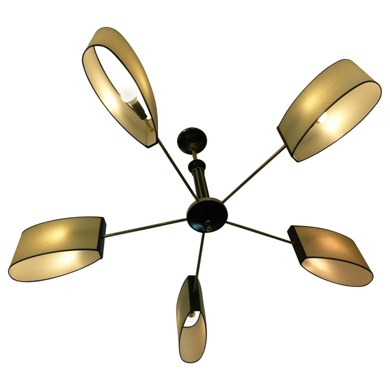 1950s Five-Lighted Arms Chandelier by Maison Lunel