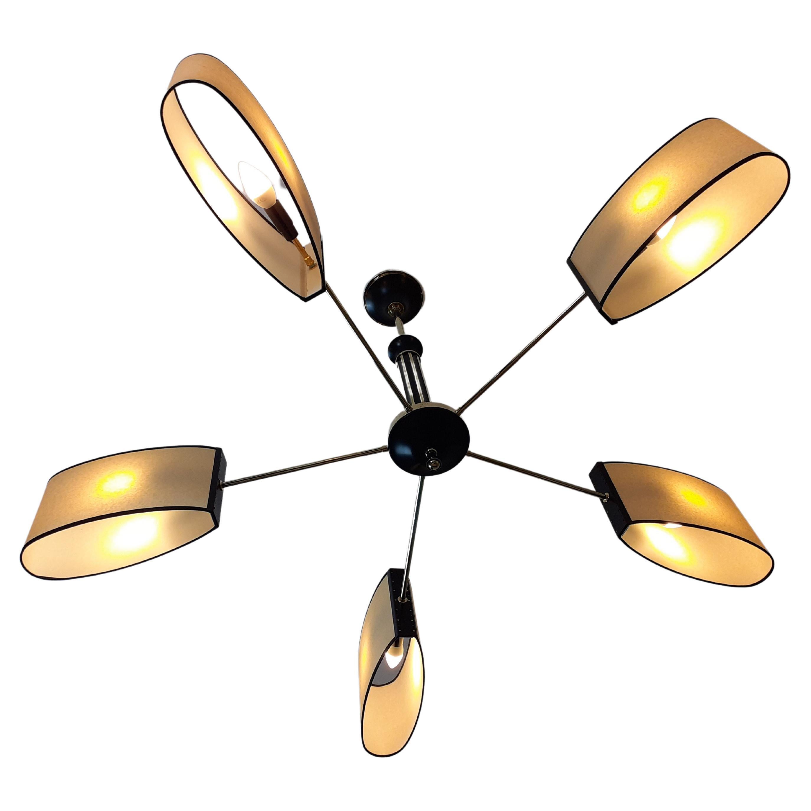 1950s Five-Lighted Arms Chandelier by Maison Lunel