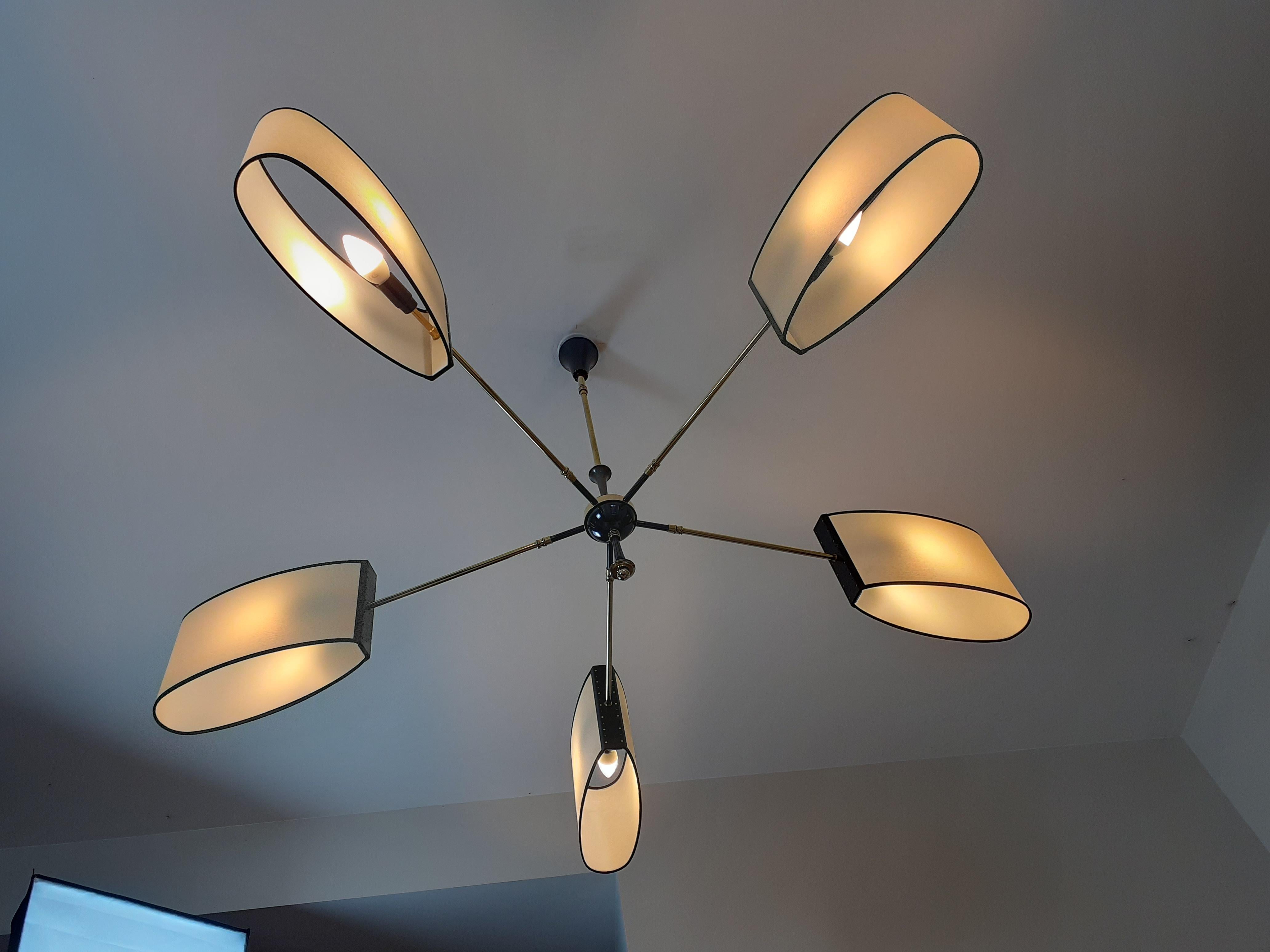 1950s Five Lights French Circular Chandelier by Lunel 5