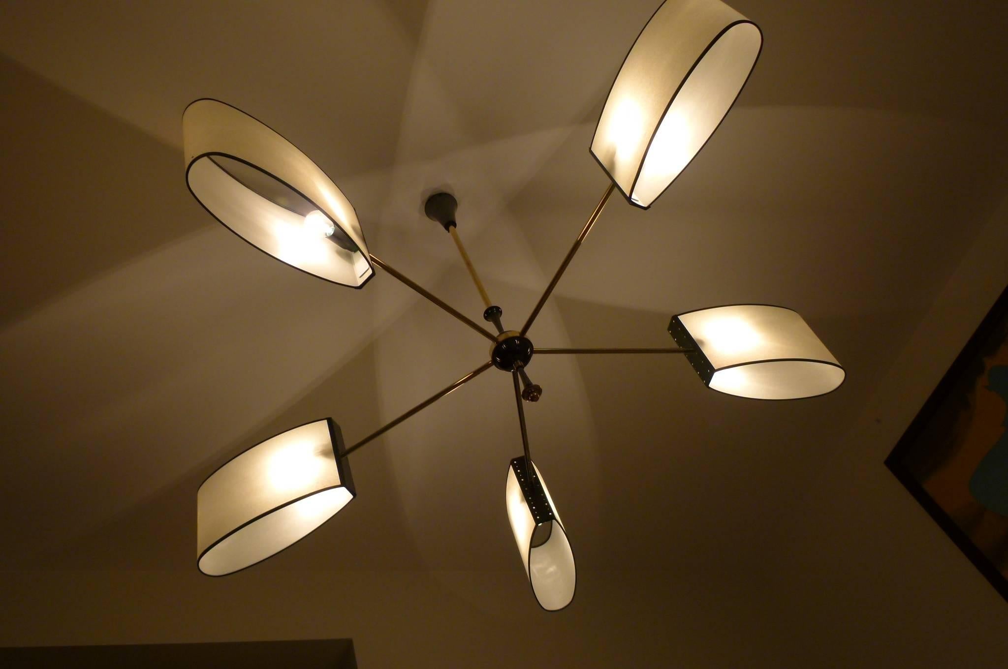 Mid-Century Modern 1950s Five Lights French Circular Chandelier by Lunel