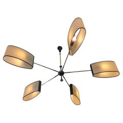 1950s Five Lights French Circular Chandelier by Lunel