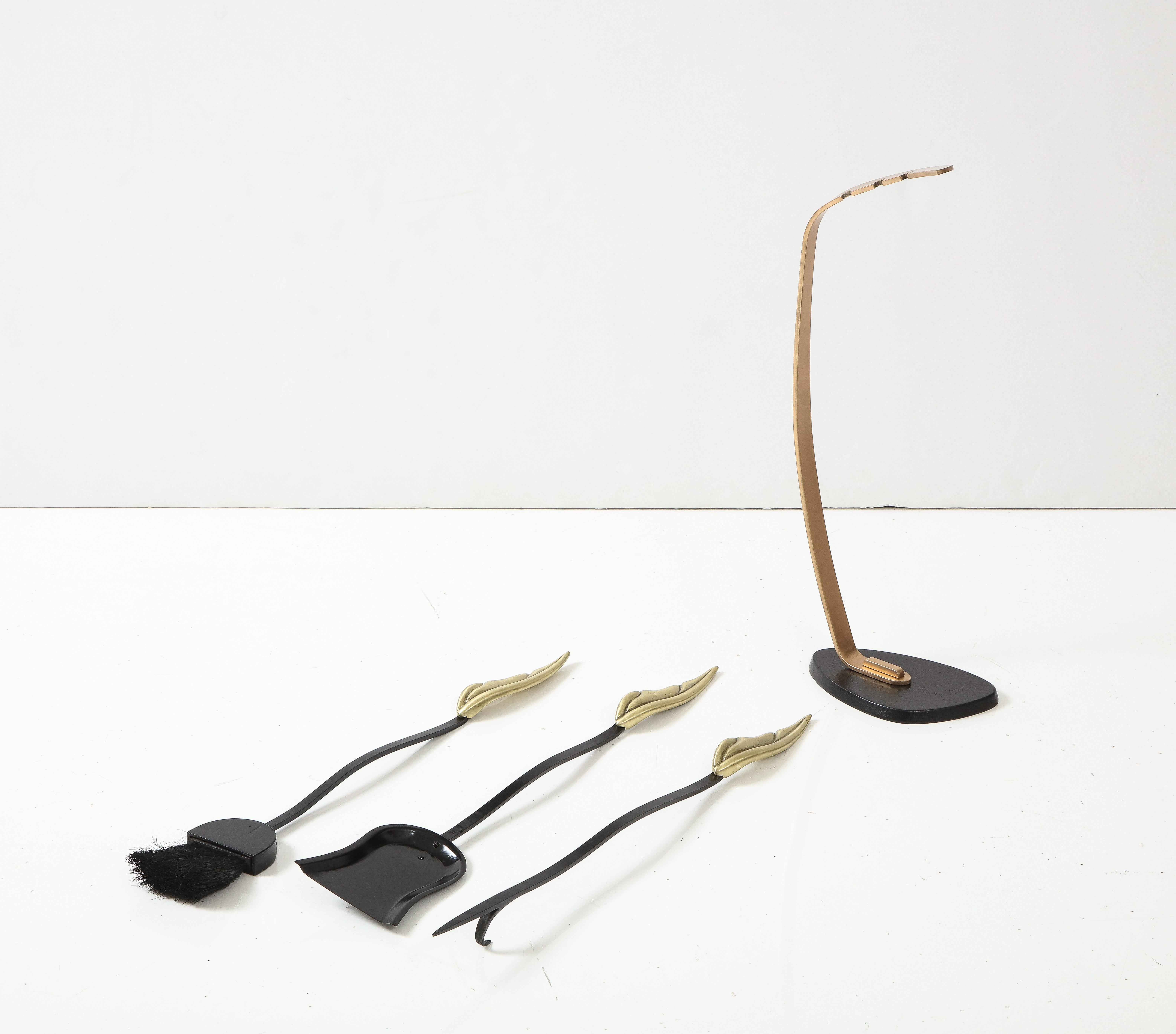 1950's Flamed Leaf Andirons and Matching Tools. For Sale 3