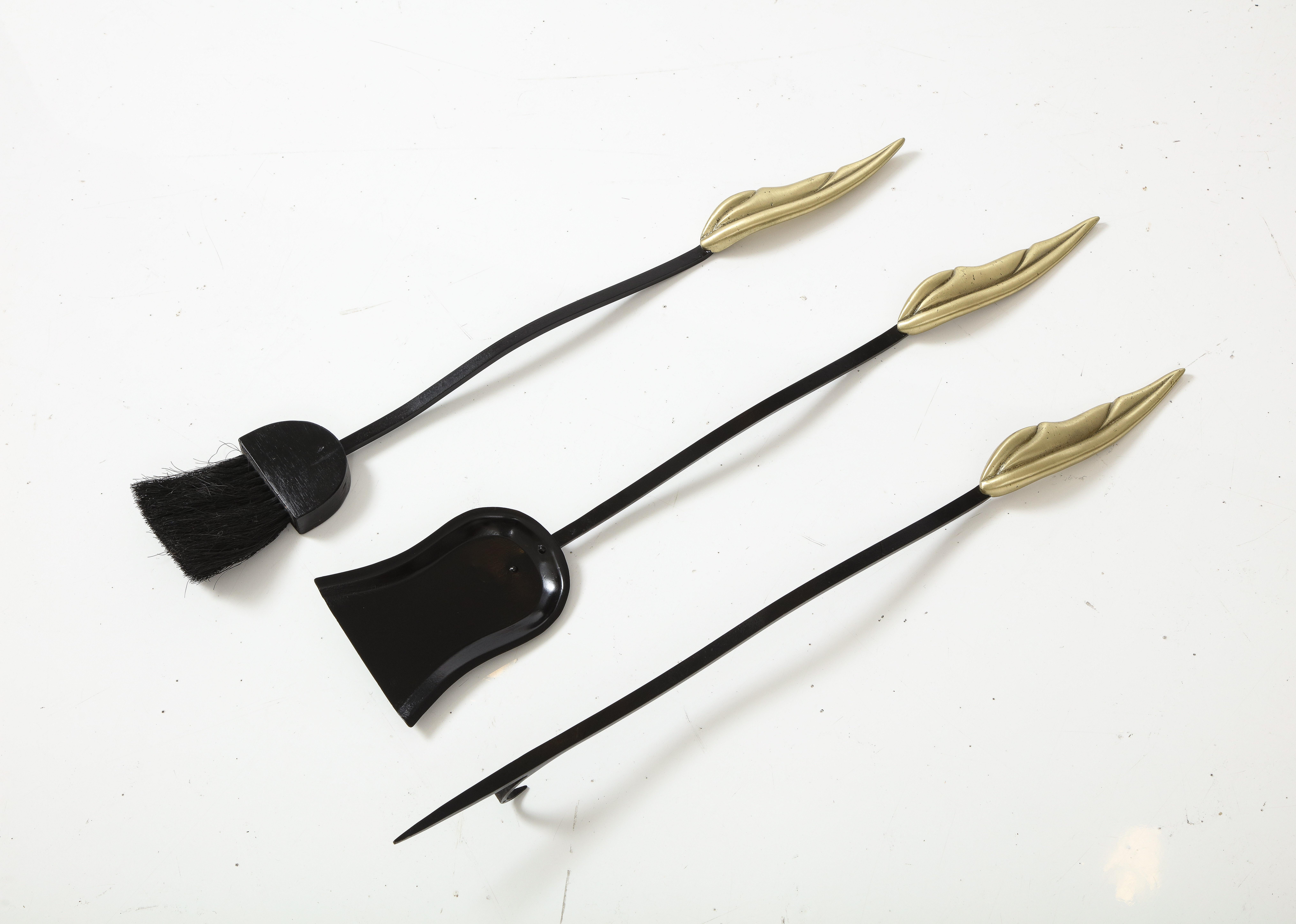1950's Flamed Leaf Andirons and Matching Tools. For Sale 4