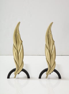 1950's Flamed Leaf Andirons and Matching Tools.