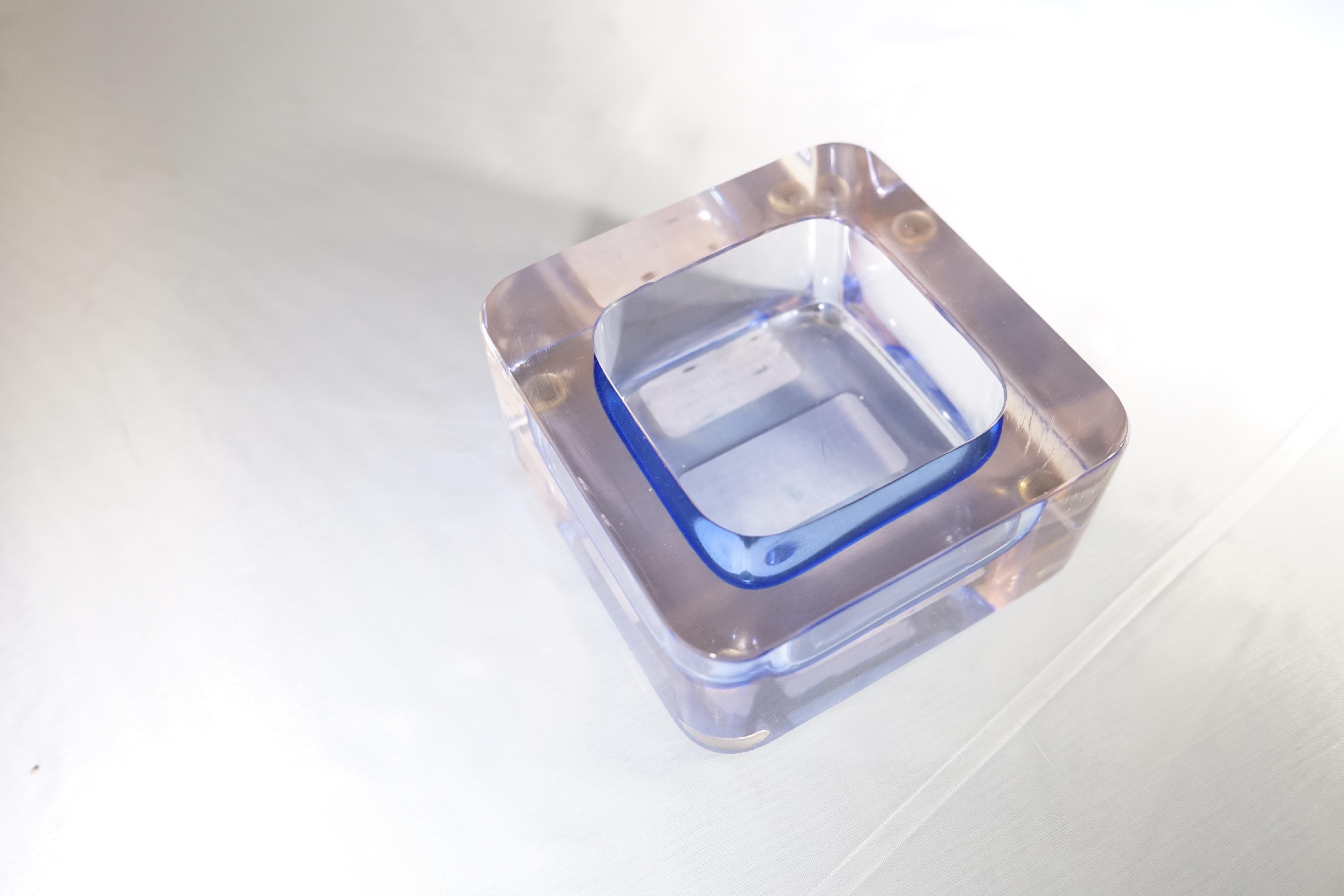 1950s Flavio Poli for Seguso purple square Murano glass ashtray.