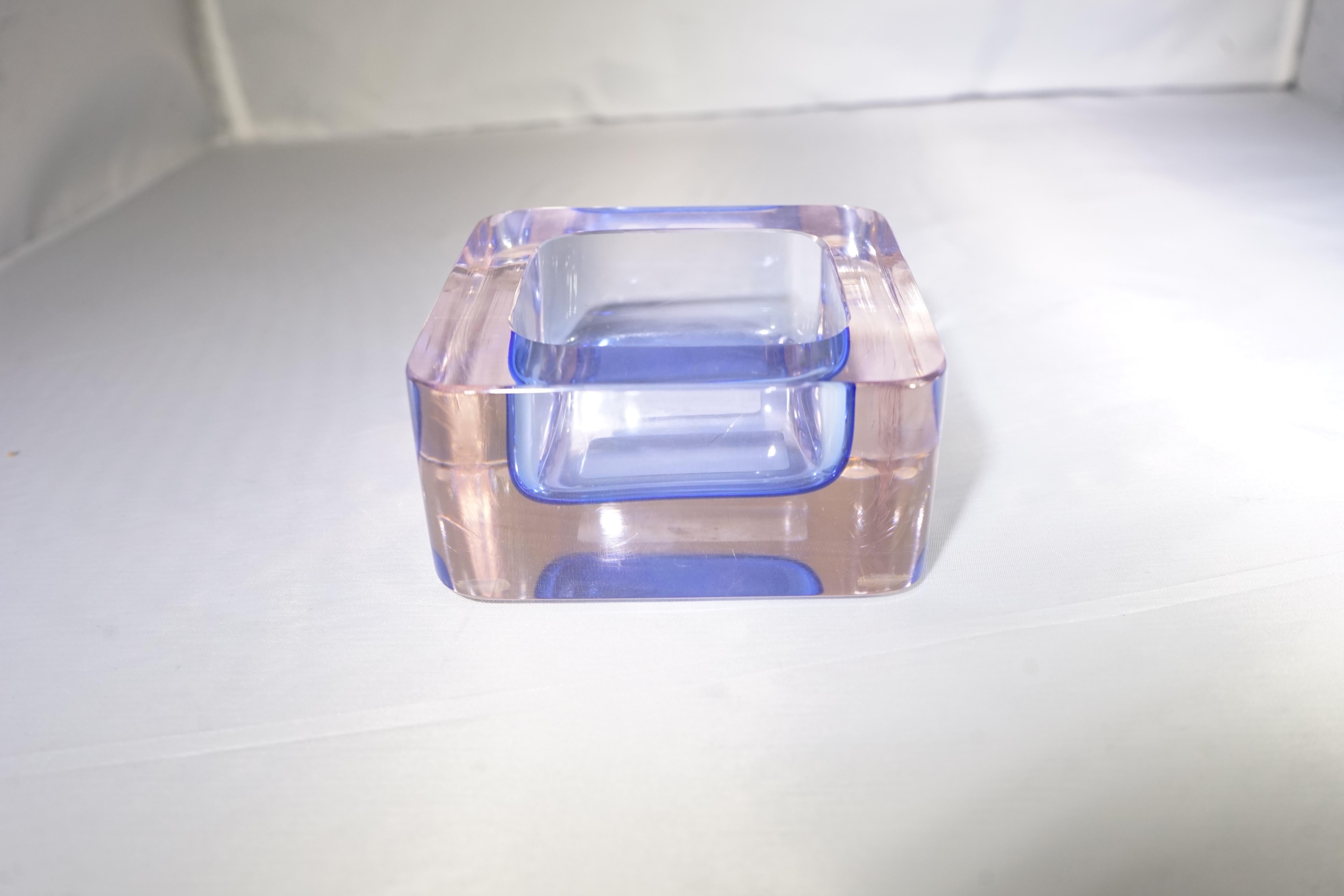 Italian 1950s Flavio Poli for Seguso Purple Murano Glass Square Ashtray