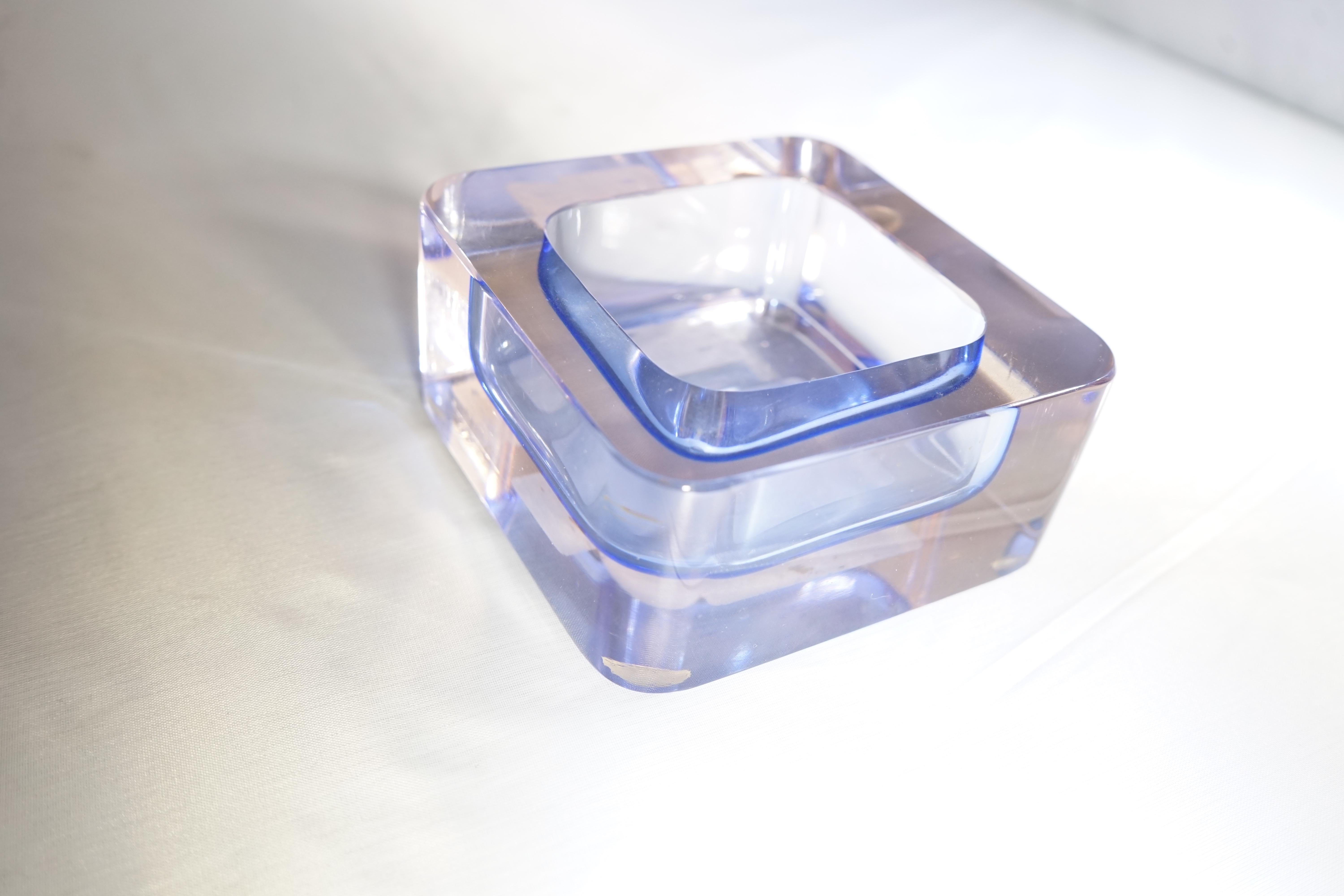 1950s Flavio Poli for Seguso Purple Murano Glass Square Ashtray In Good Condition In Aspen, CO