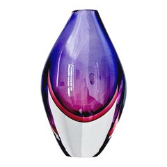 1950s Flavio Poli Italian Sommerso Purple and Pink Murano Glass Vase