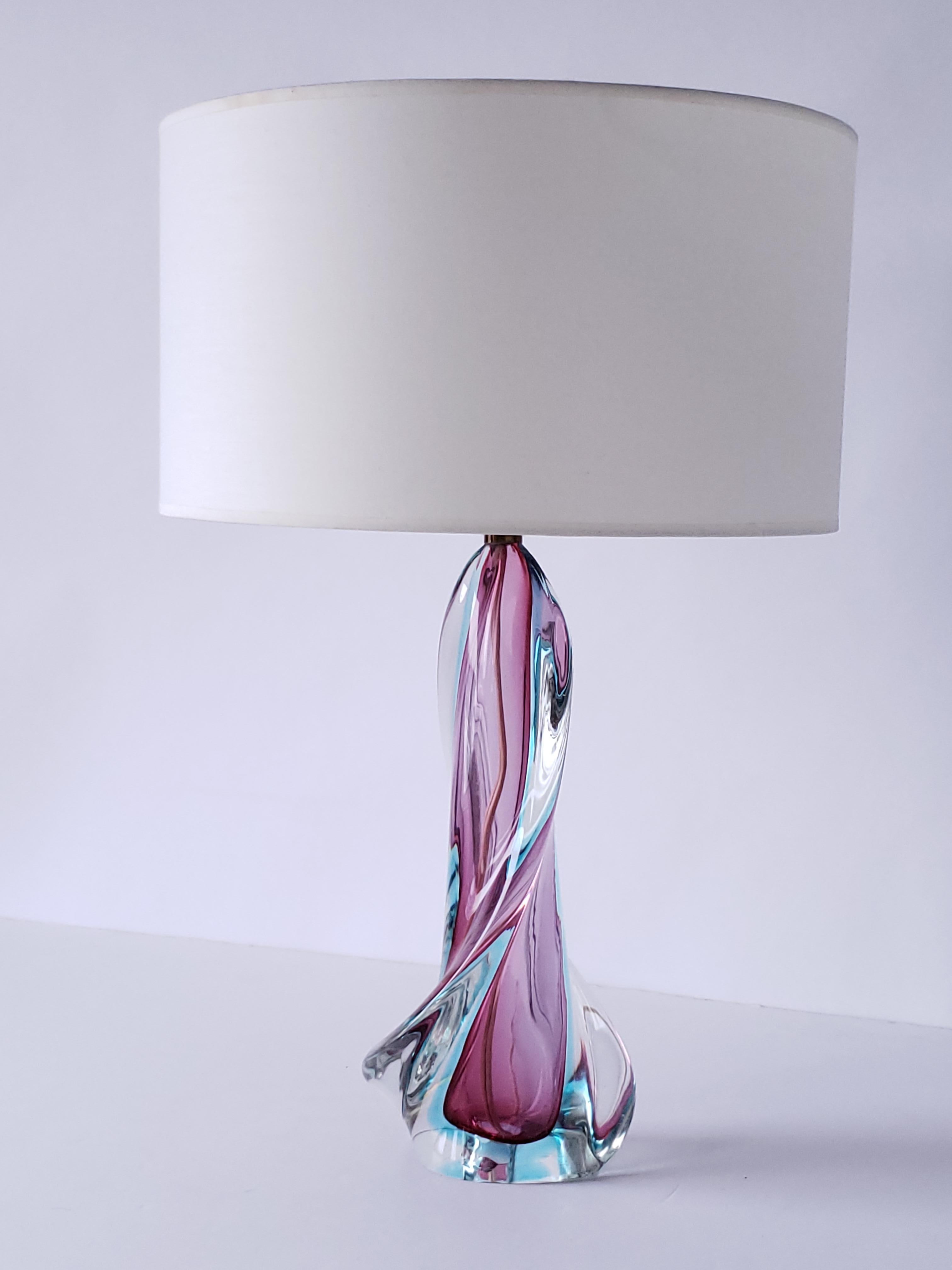 Glass 1950s Flavio Poli Seguso 'Sommerso' Table Lamp, Murano Italy