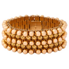 1950s Flexible and Heavy Ball with Pyramid Design Gold Bracelet