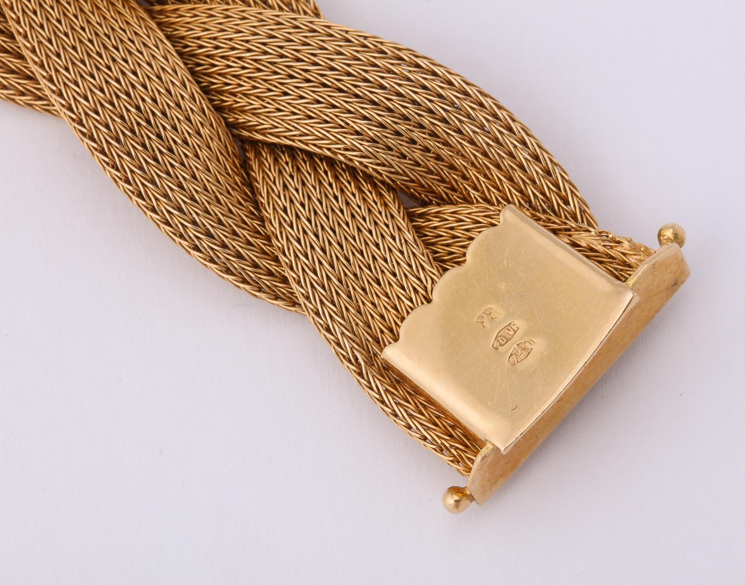 Women's 1950s Flexible Intertwined Twisted Mesh Braided Gold Bracelet
