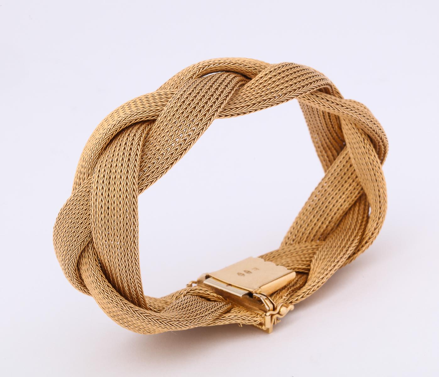 1950s Flexible Intertwined Twisted Mesh Braided Gold Bracelet 3