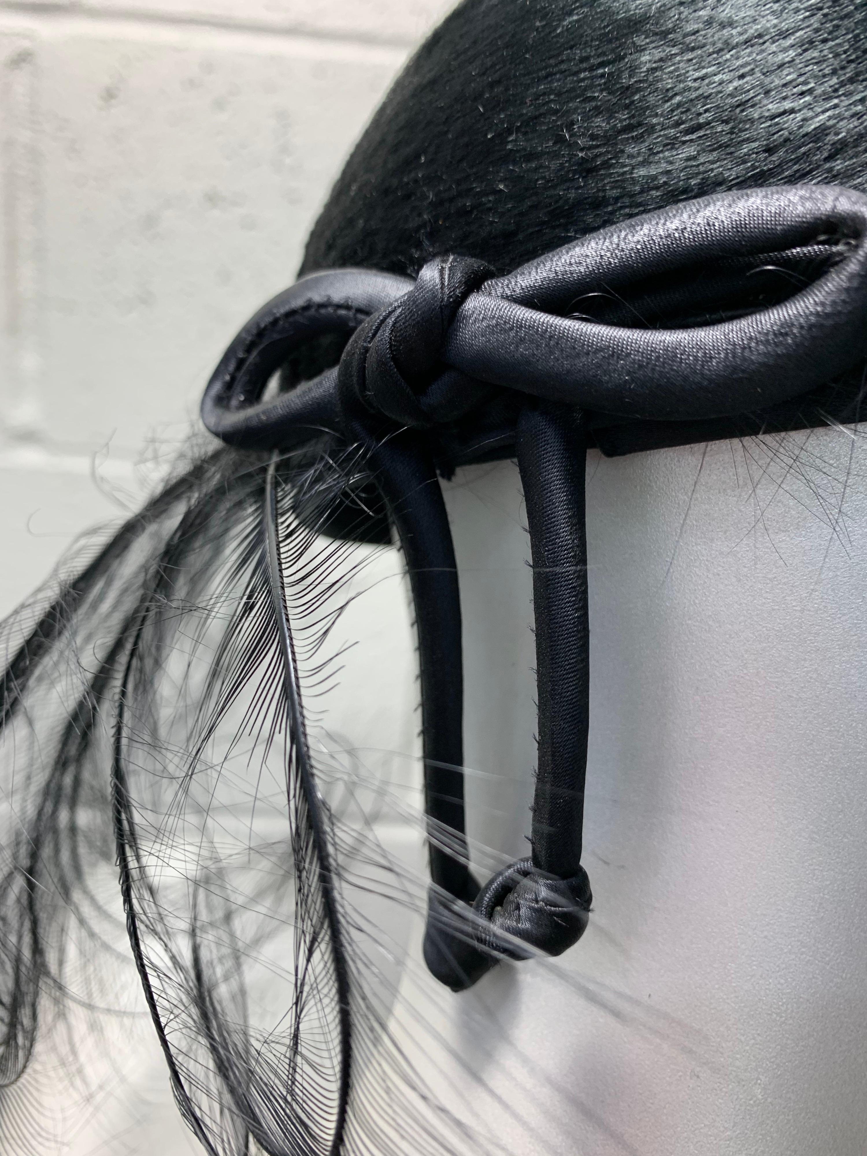 Women's 1950s Flo-Raye Black Egret Feather Cartwheel Hat w/ Velvet Structured Crown  For Sale