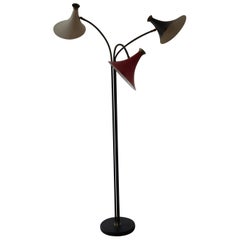 1950s Floor Lamp 3 Lampshades Red Black White Brass by Hiscock and Appleby