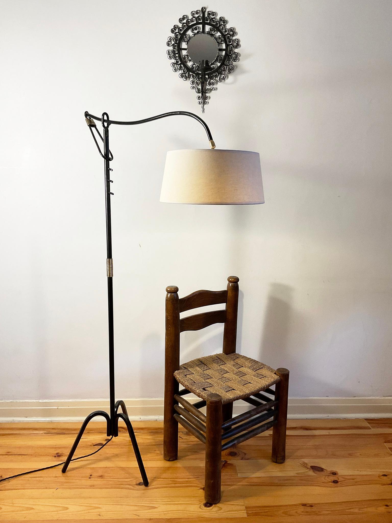 Metalwork 1950s Floor Lamp Attributed to Jacques Adnet with a Crémallière system For Sale