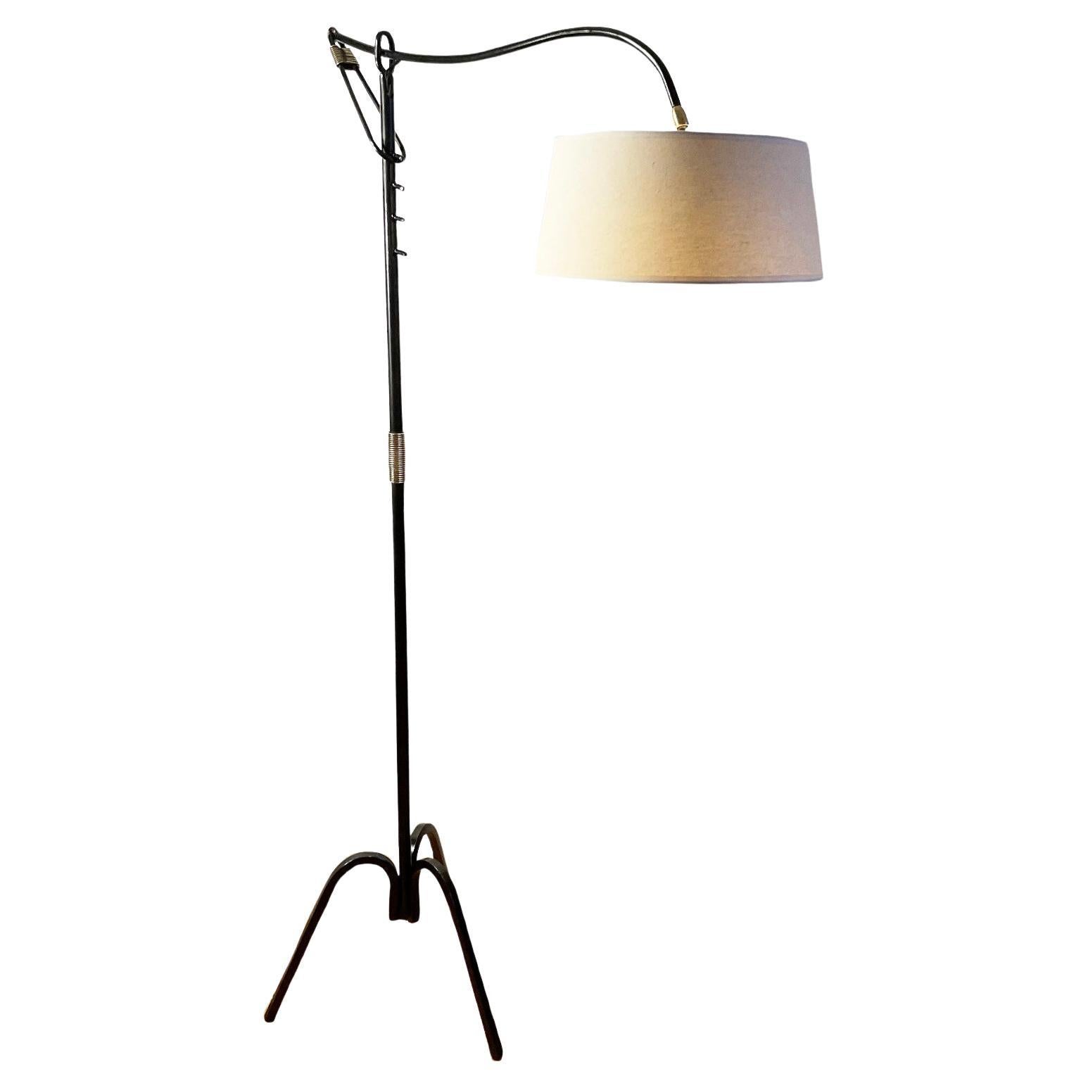 1950s Floor Lamp Attributed to Jacques Adnet with a Crémallière system For Sale