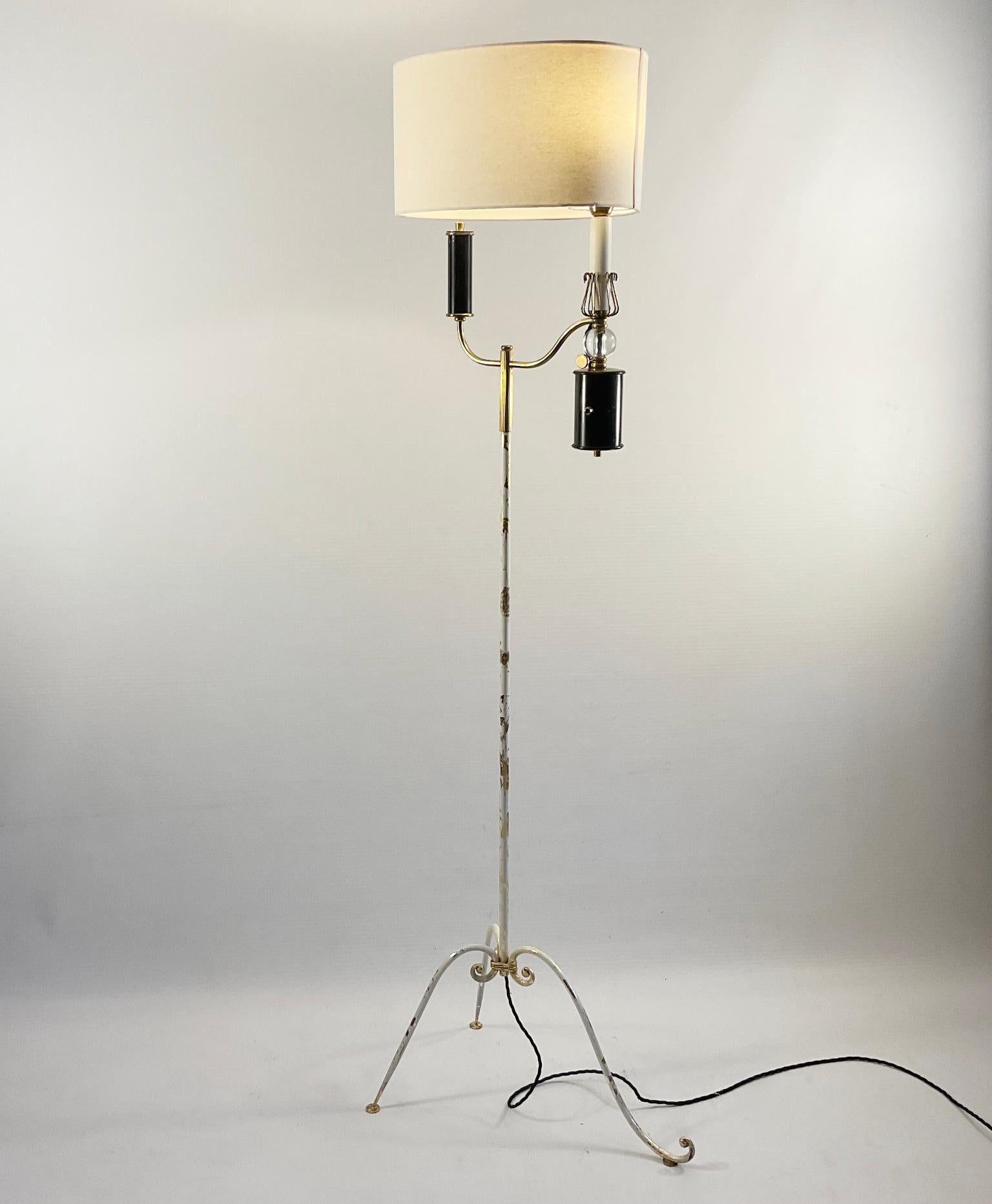 French 1950s Floor Lamp Attributed to Maison Lunel France For Sale