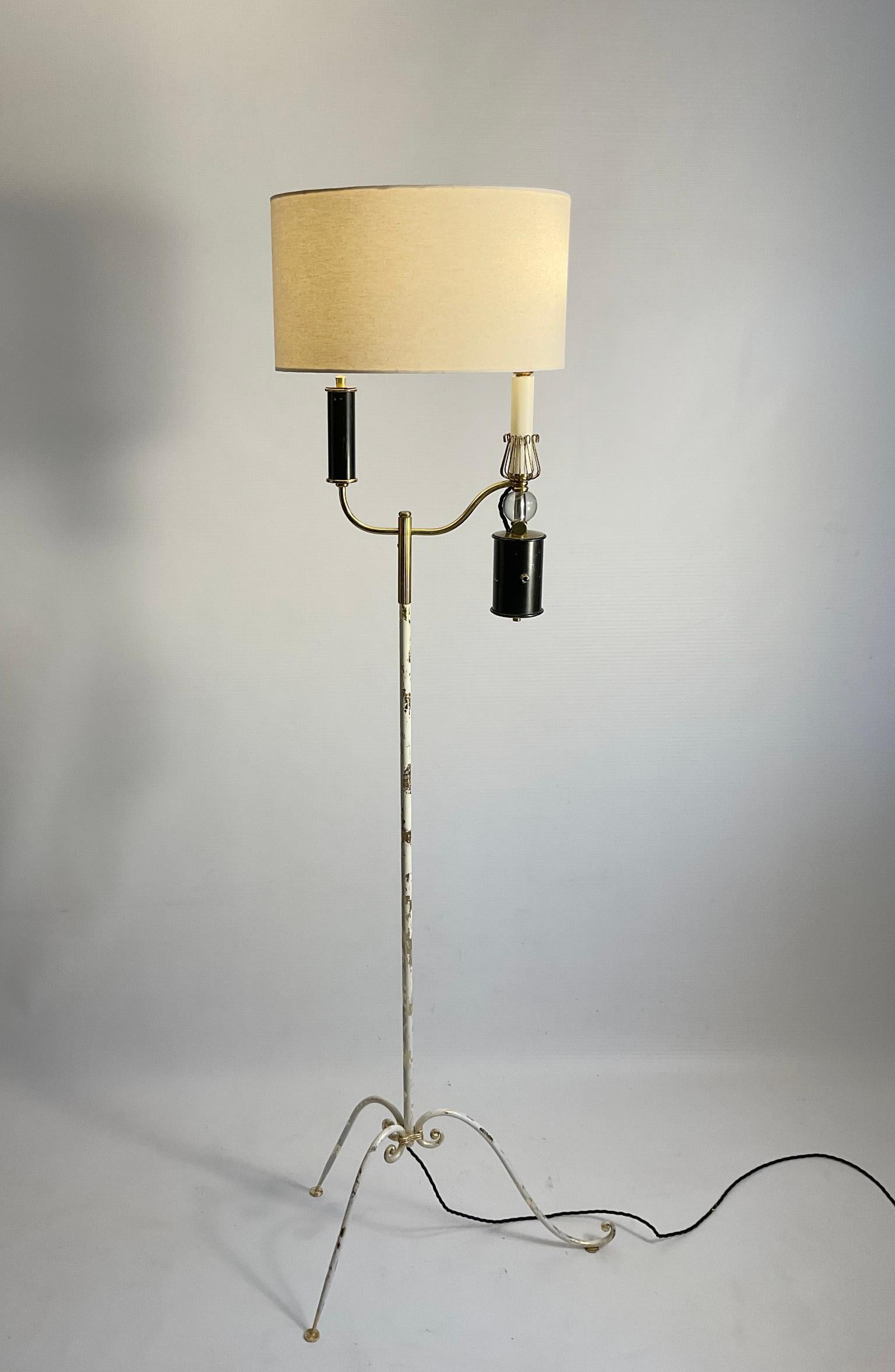 Metalwork 1950s Floor Lamp Attributed to Maison Lunel France For Sale
