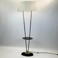 1950s Floor Lamp with Black Opaline Side Table Attributed to Maison Lunel