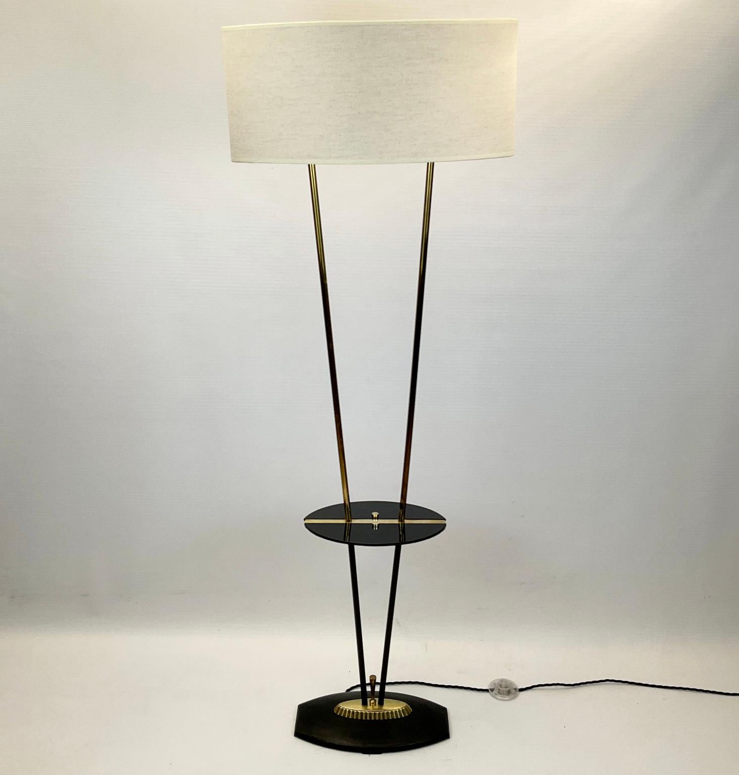 1950s Floor Lamp with Black Opaline Side Table Attributed to Maison Lunel  In Good Condition For Sale In London, GB