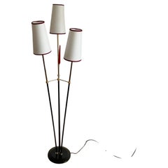 1950s Floor Lamp Attributed to Maison Lunel with Three Parchment Lampshades