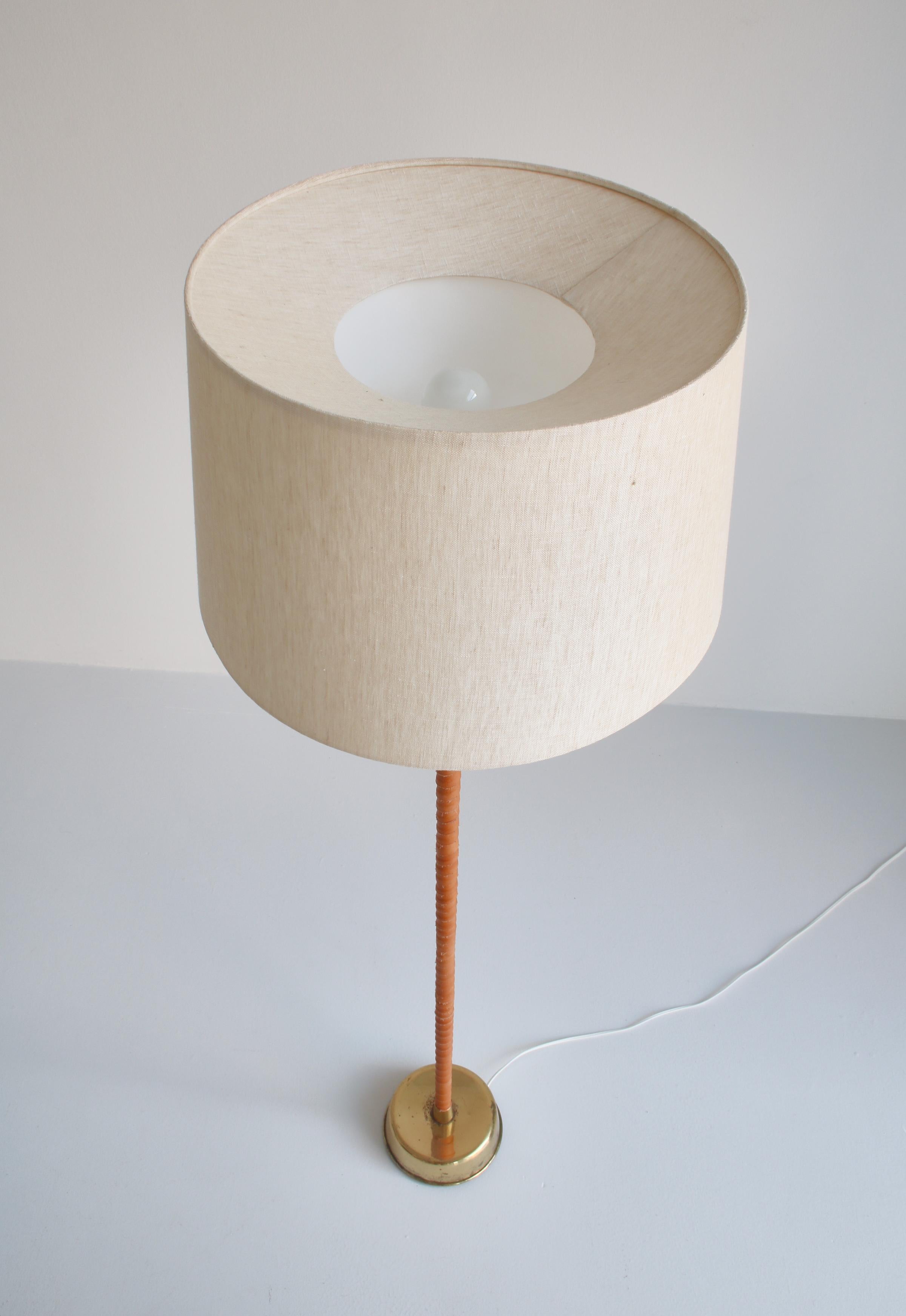 Mid-20th Century 1950s Floor Lamp by Lisa Johansson-Pape in Brass and Leather for ORNO, Finland